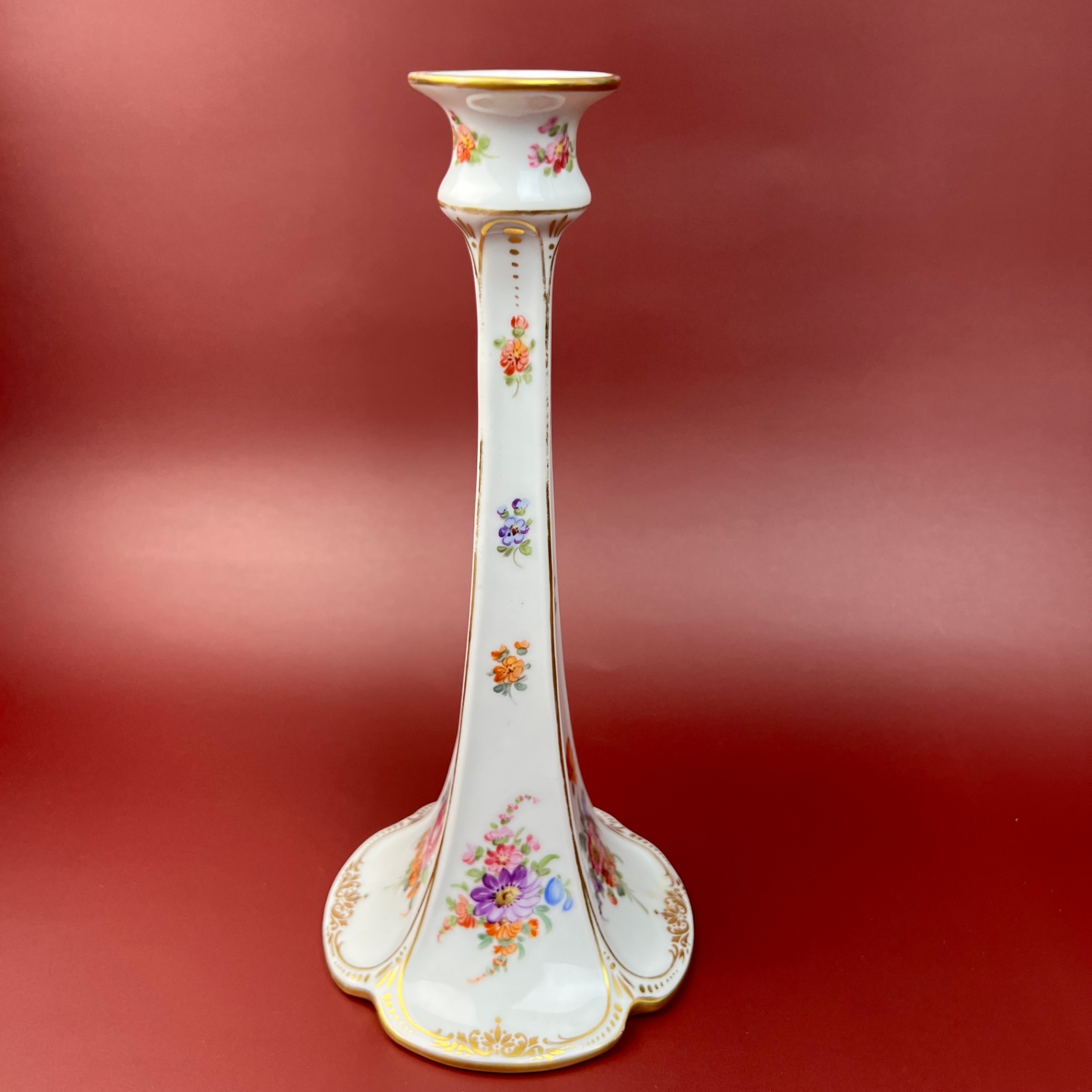 Tall Dresden Candlestick Porcelain Germany Floral Design Vintage - image 4 of 7