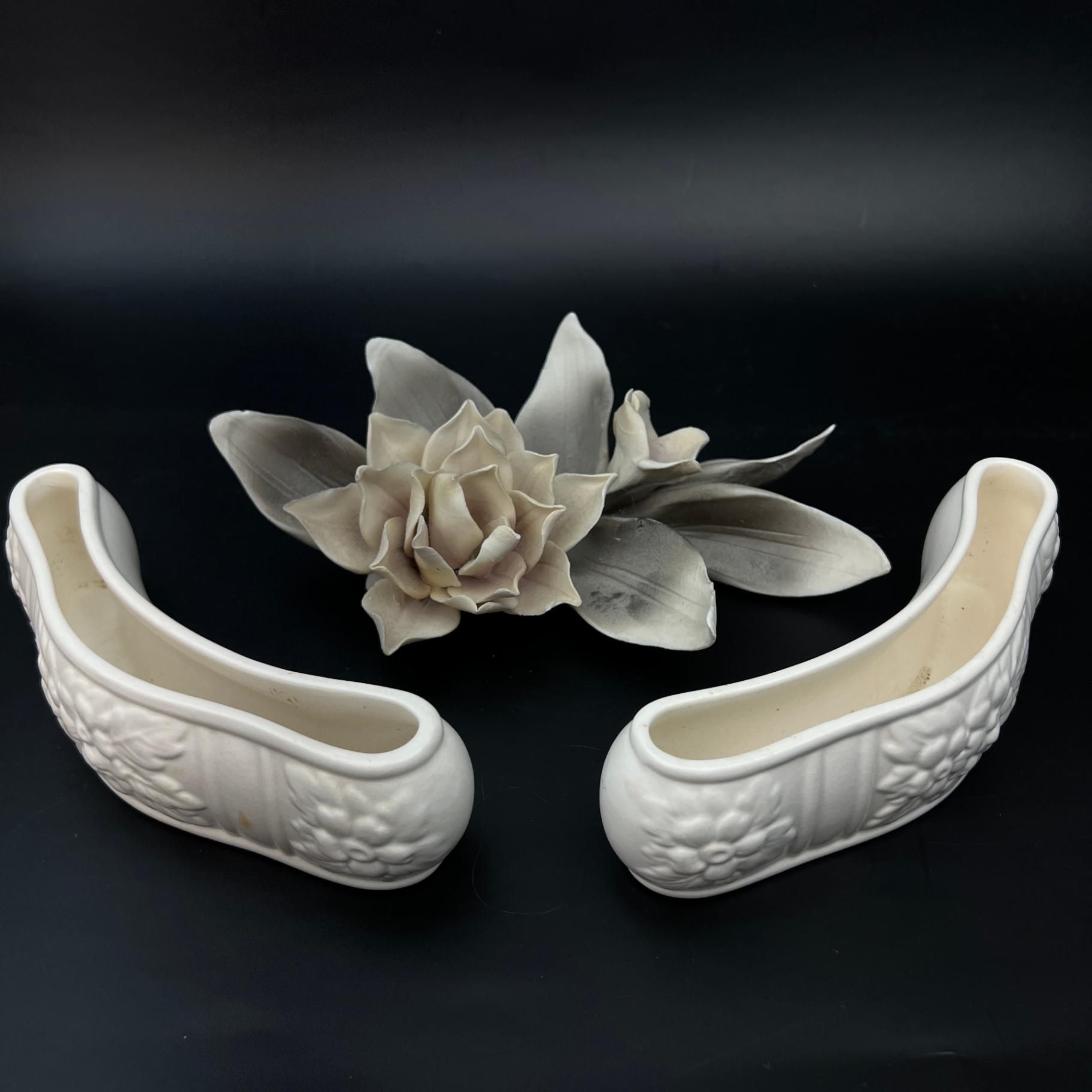 Spode Vellum Mini Planters and Capodimonte Ceramic Flower - image 1 of 6
