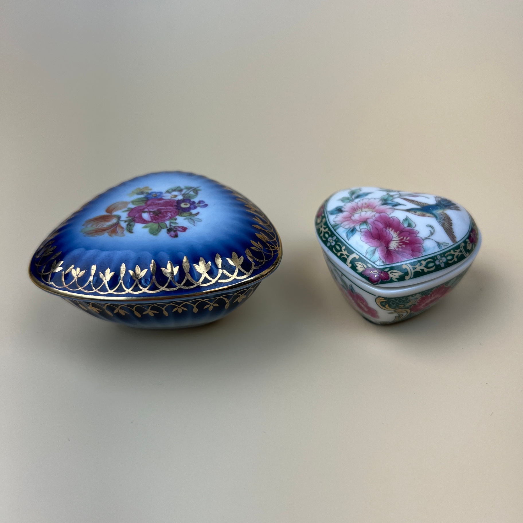2 Small Lidded Porcelain Boxes With Lids Hand Painted - image 1 of 7