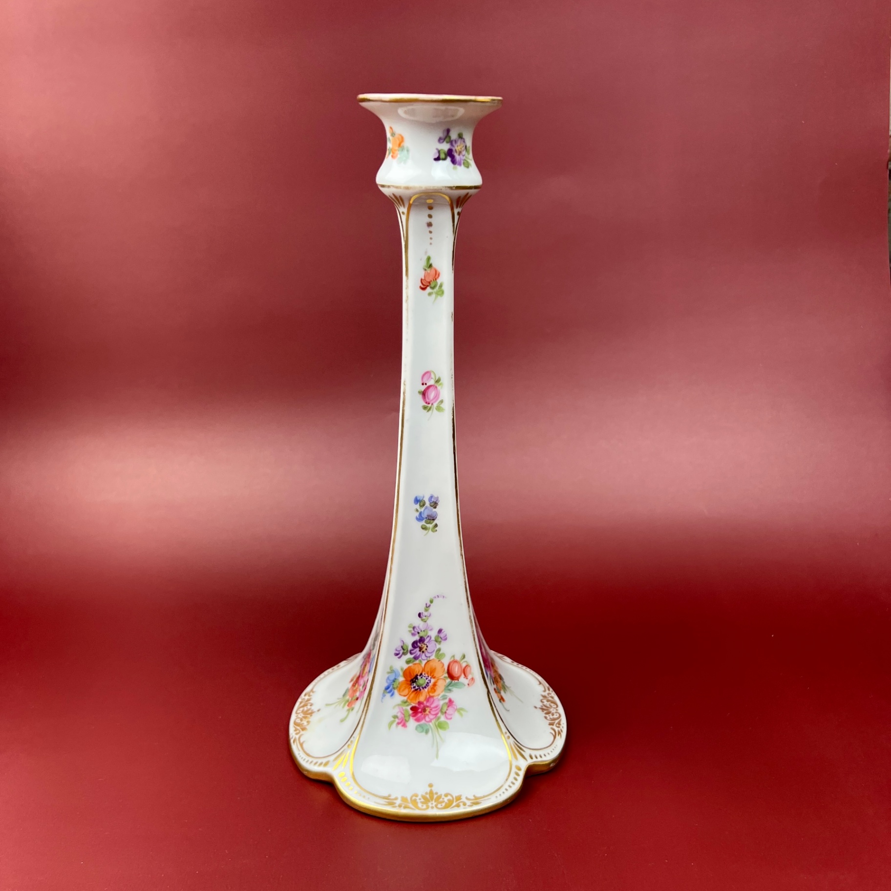Tall Dresden Candlestick Porcelain Germany Floral Design Vintage - image 1 of 7