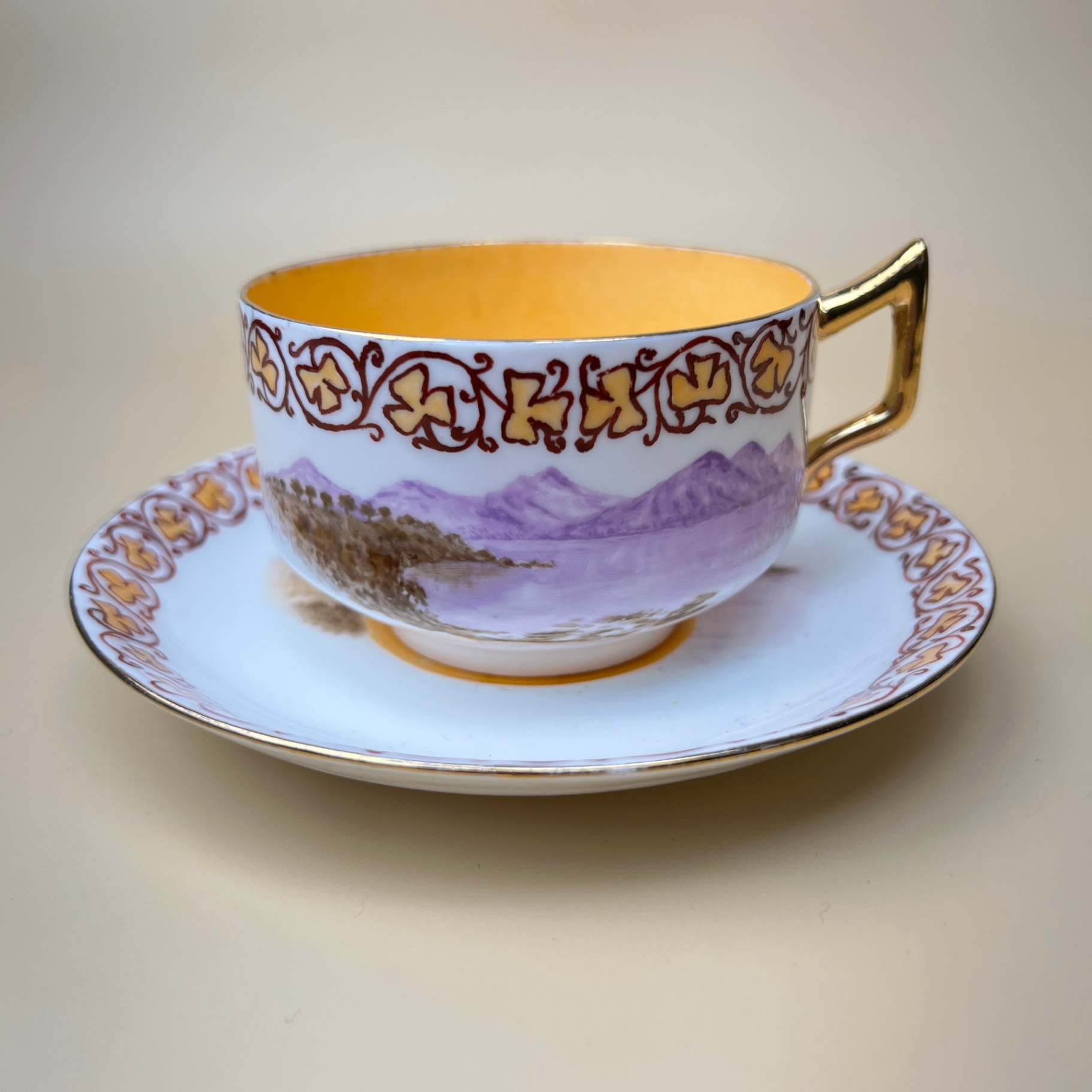 Teacup With Irish Theme Hand Painted 1891 Signed Shamrock Decor Victorian Era - image 1 of 7