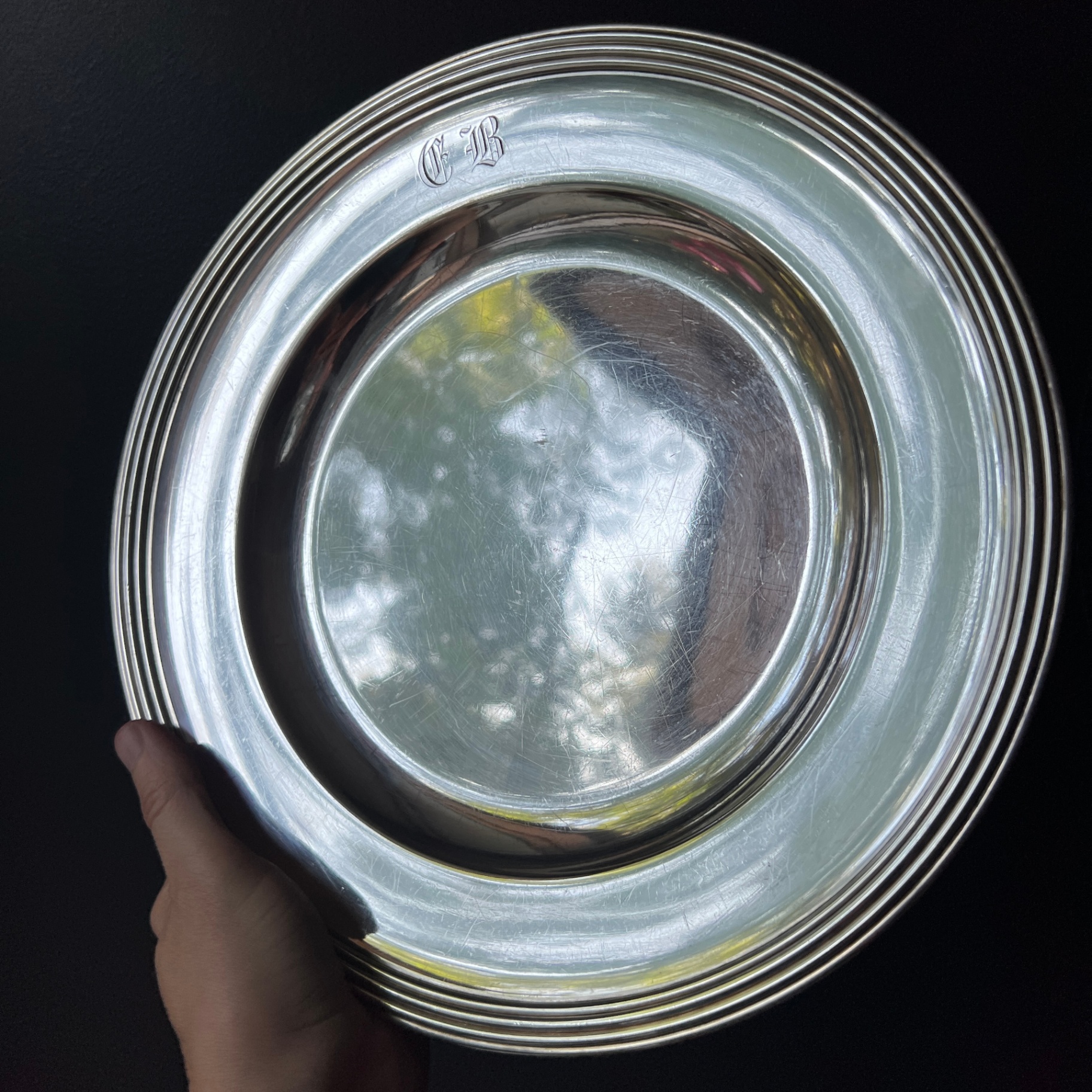 Christofle France Silver Plate Platter EB Monogram Stamped Heavy - image 3 of 9