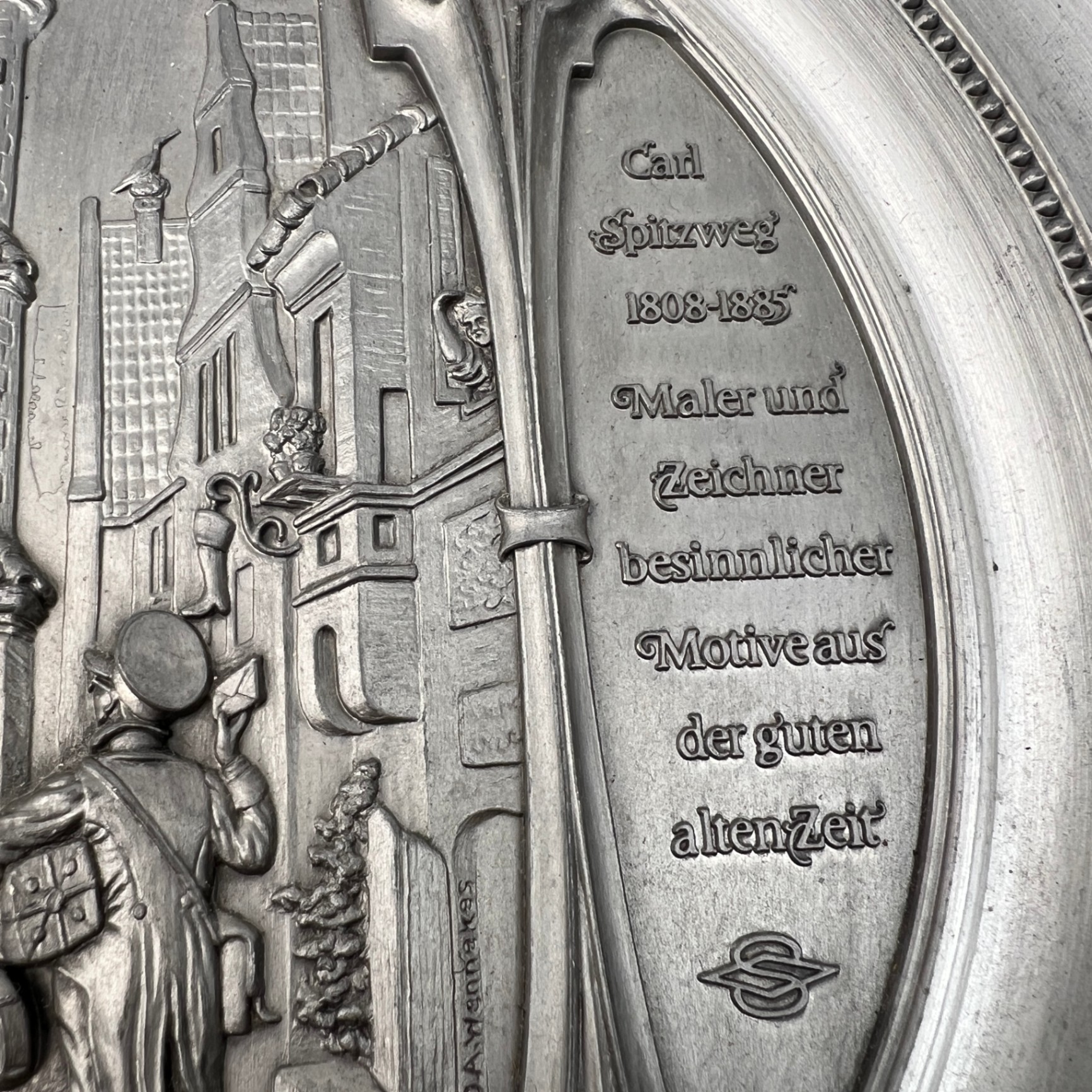 WMF Zinn Gesch Pewter The Postman Der Briefbote Pewter Plate 10 Inch Vintage - image 4 of 6