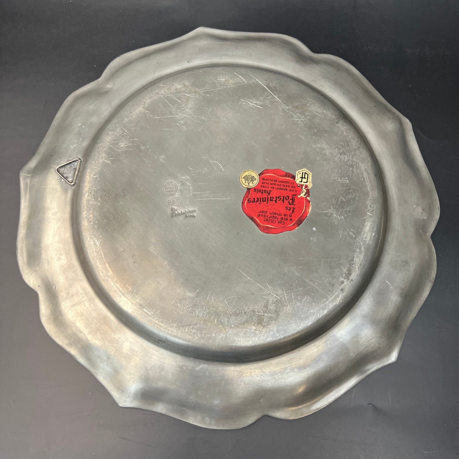 Belgian Pewter Plate Platter Les Potstaniers Hutois Hand Made French Provincial - image 4 of 6