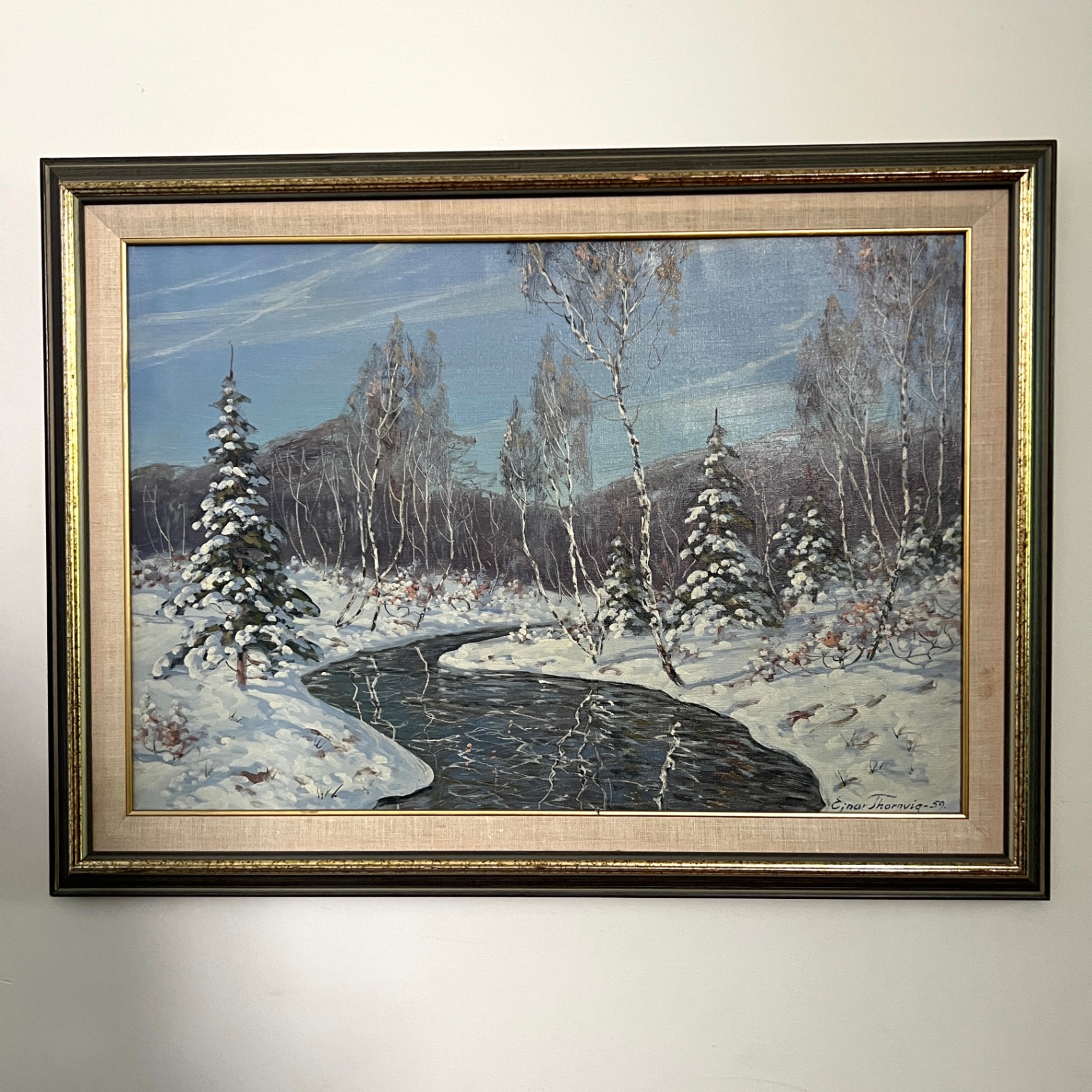 Listed Artist Ejnar Thornvig Original Painting Winter Scene - image 2 of 9
