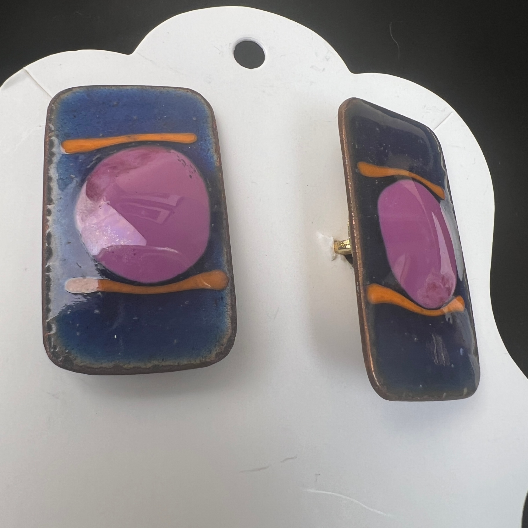 2 Pairs of MCM Enamel on Copper Cufflinks Purple Orange Tones - image 3 of 5