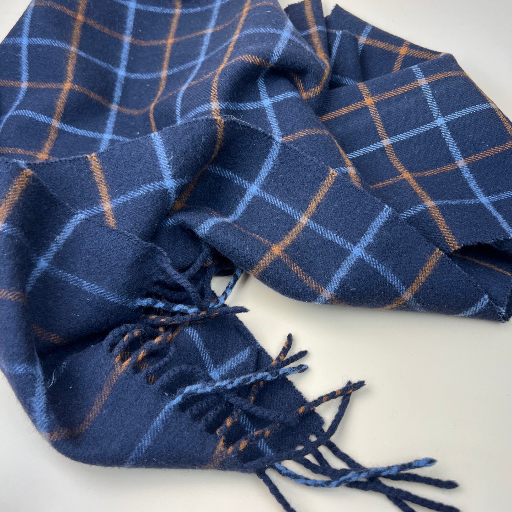 Blue Plaid Wool Scarf Unisex Cozy Winter Accessory British Country - image 2 of 5