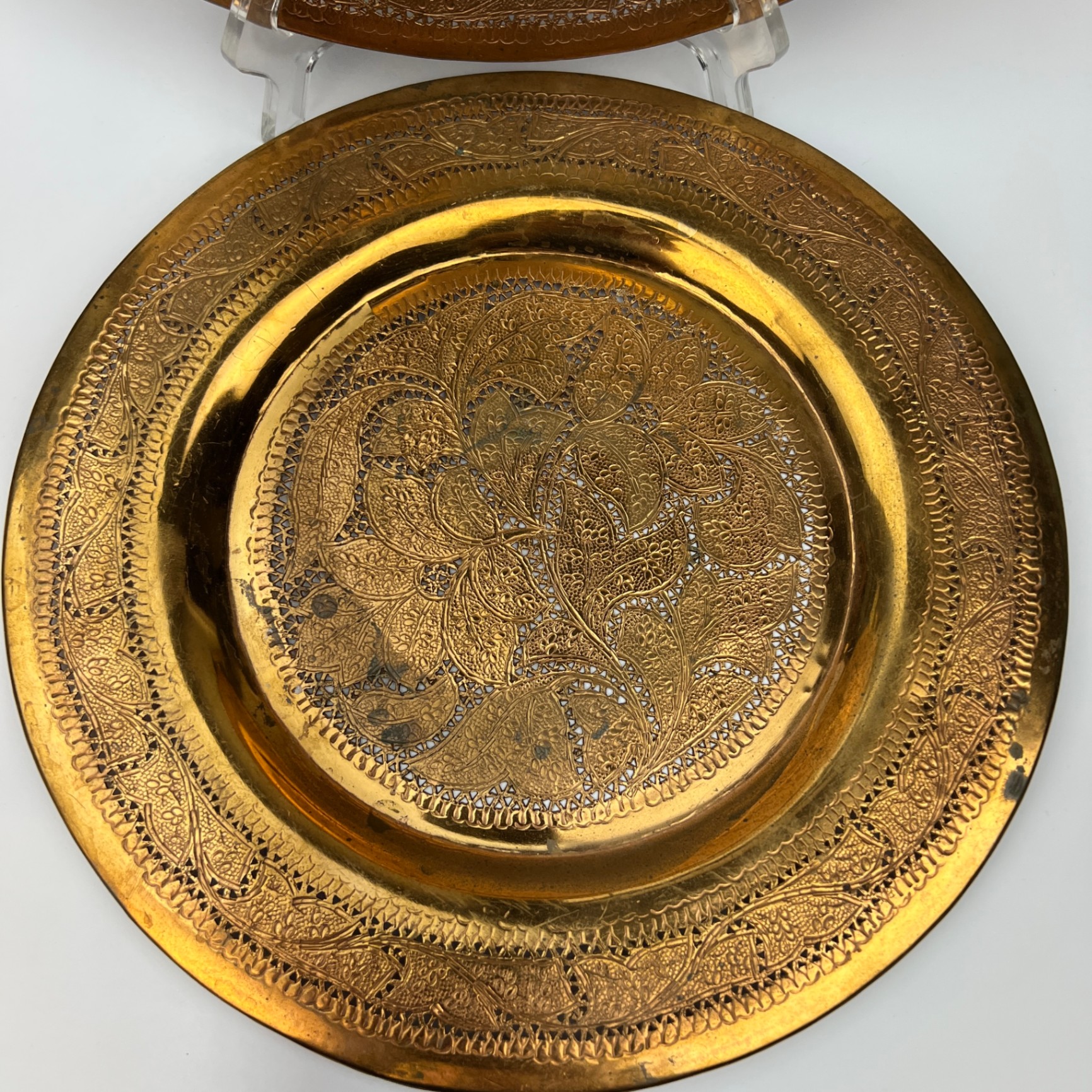 2 Large Pierced Indo Islamic Copper Plated Chargers or Wall Hangings - image 3 of 7