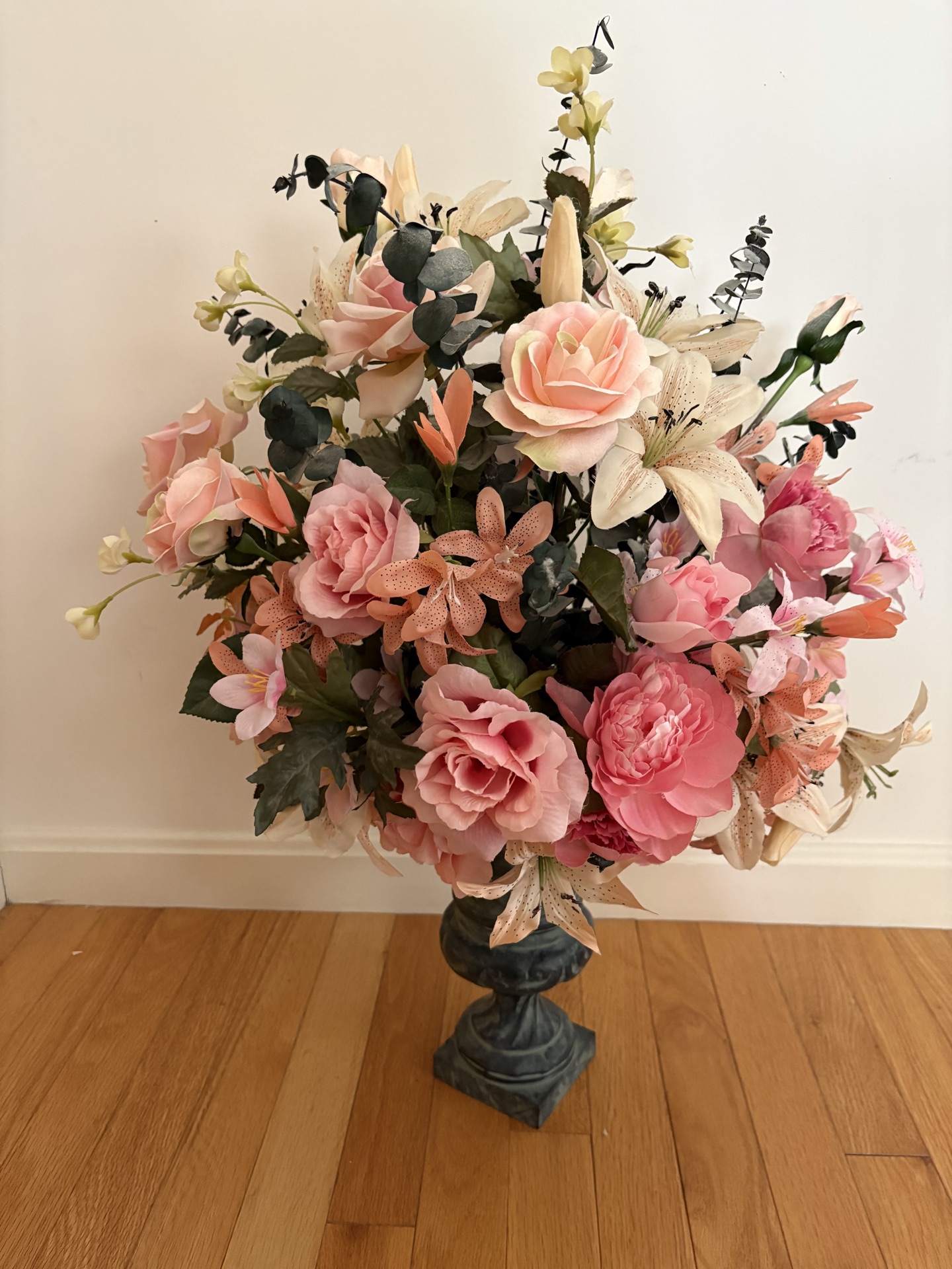 Pink Artificial Flower Bouquet in Pedestal Vase - image 1 of 1