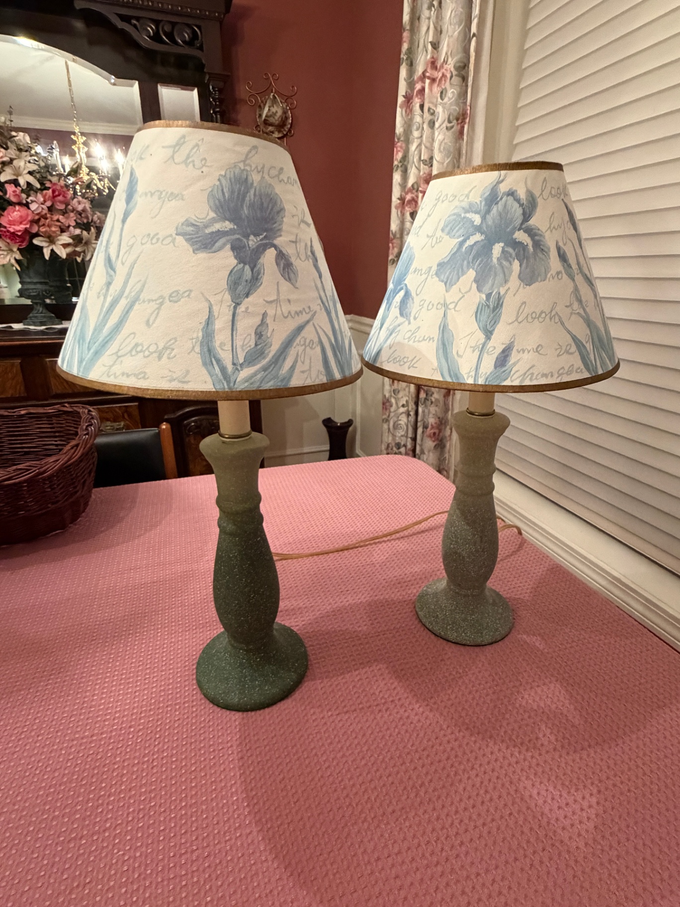 Antique Style Table Lamps - Shabby Chic Flowers - image 1 of 5