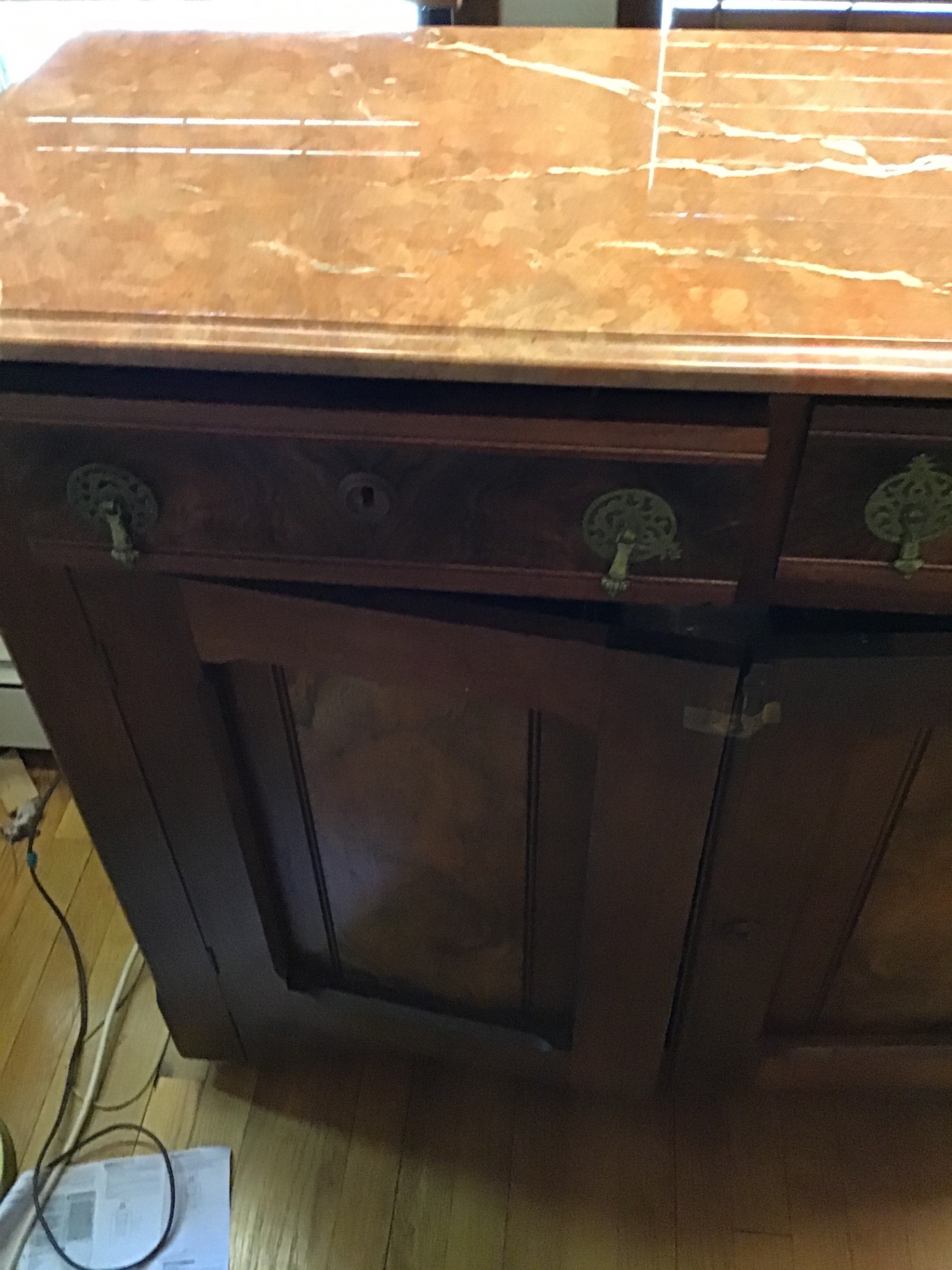 Wooden sideboard with marble top 42x17x38 - image 1 of 4