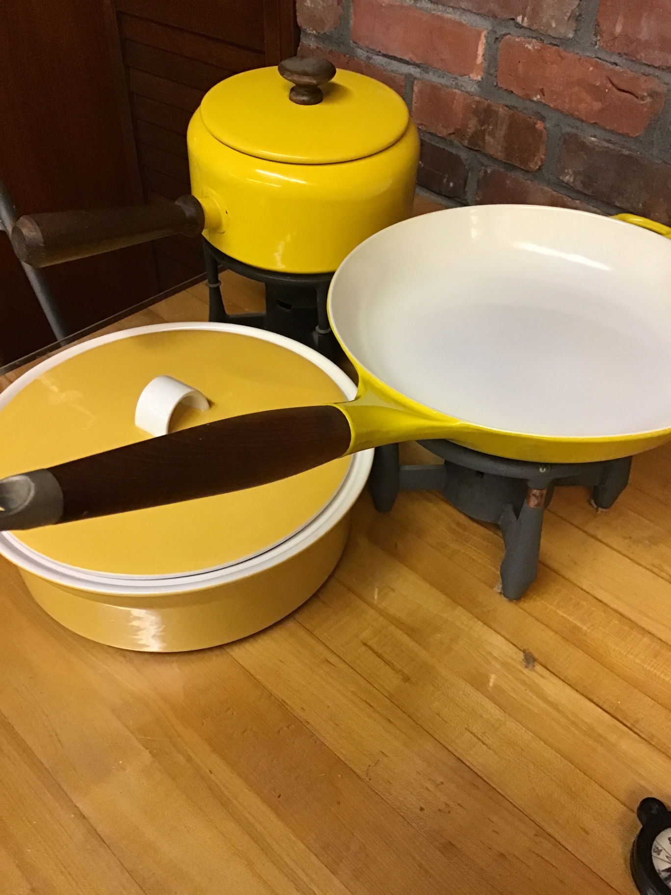 Yellow enamel kitchen cookware and fondue set - image 1 of 3