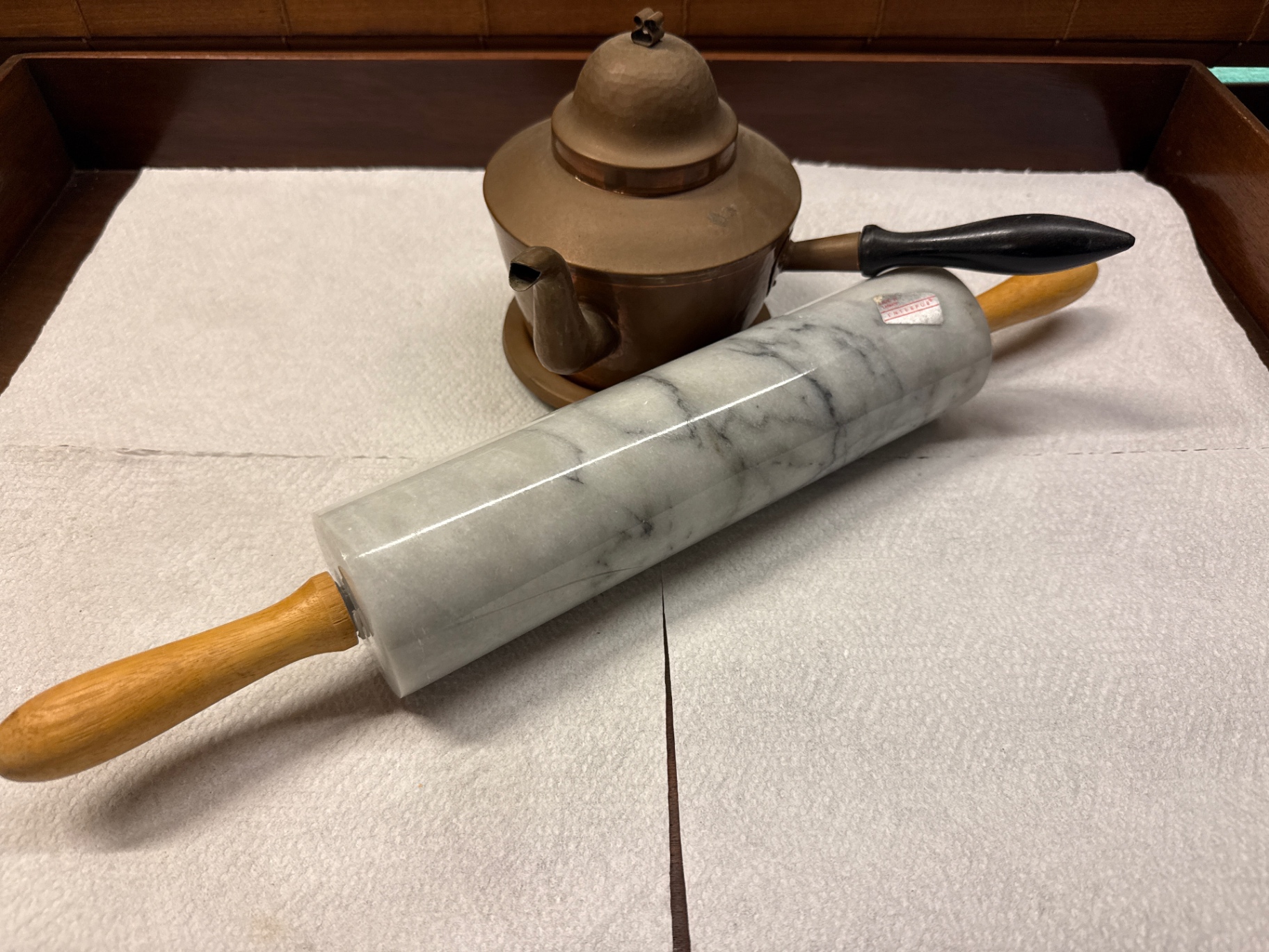 Marble rolling pin and copper metal coffee pot - image 2 of 2
