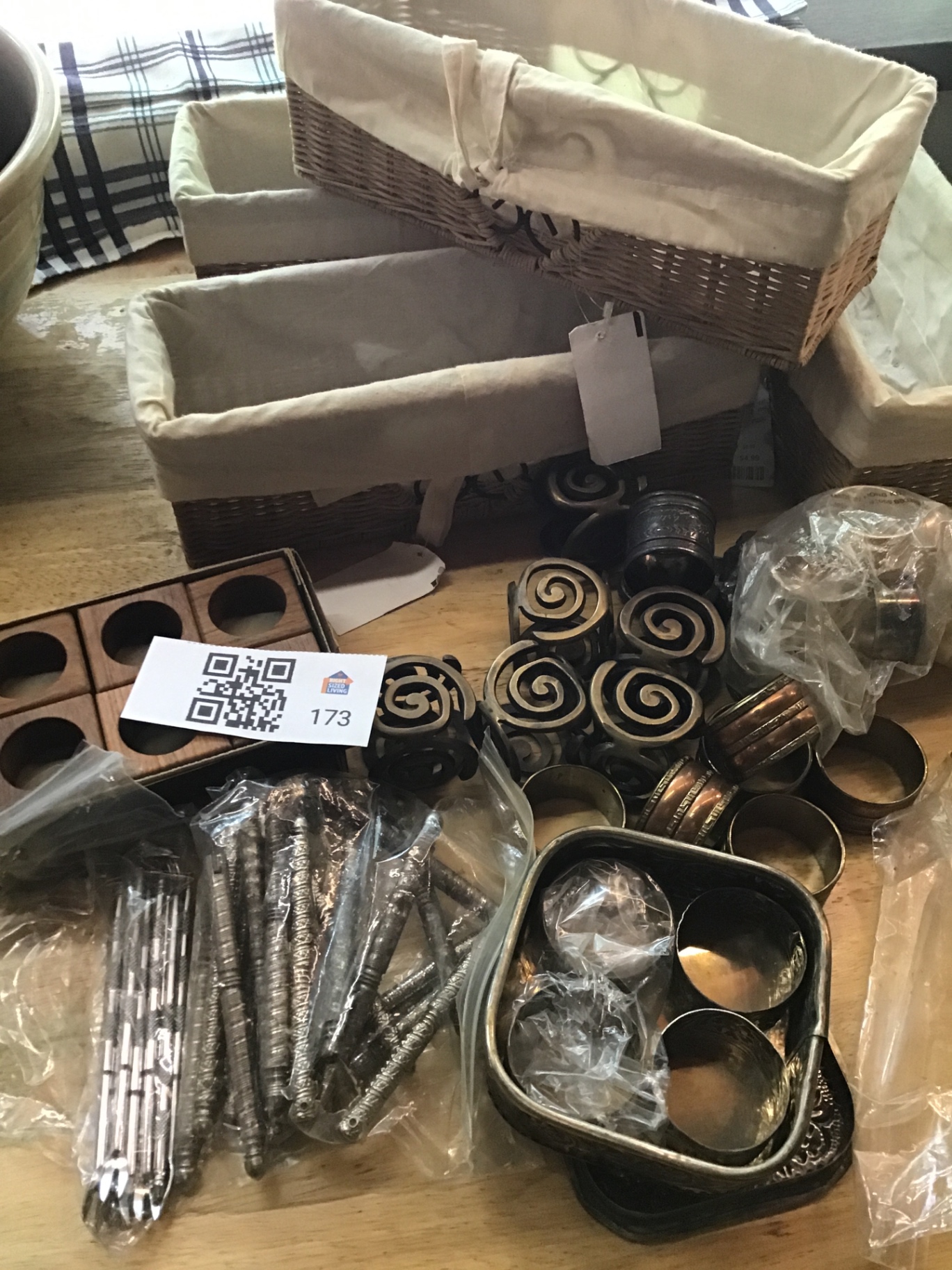 Assorted wicker baskets and metal kitchenware - image 1 of 2