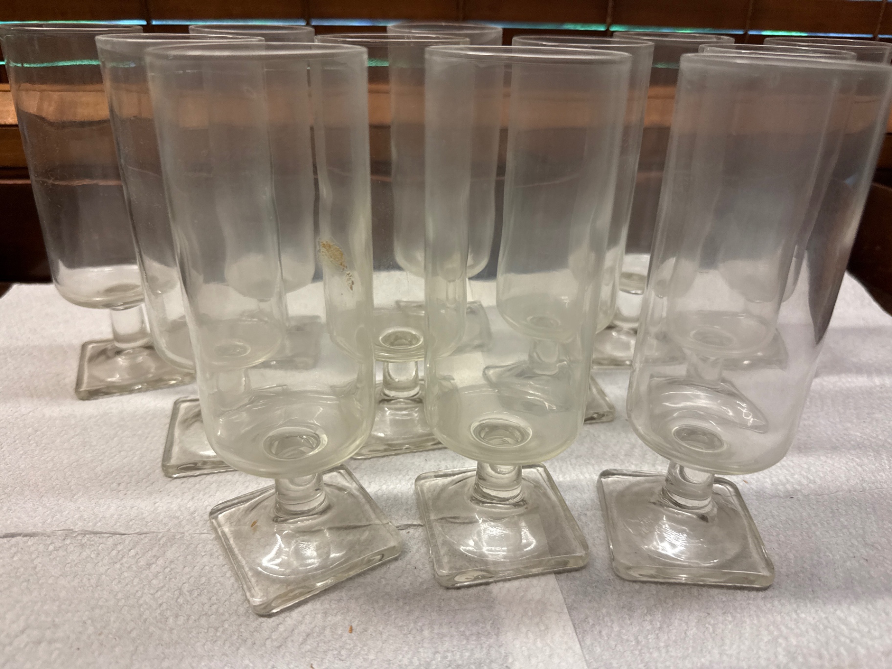 Set of clear glass stemware with square bases - image 2 of 2