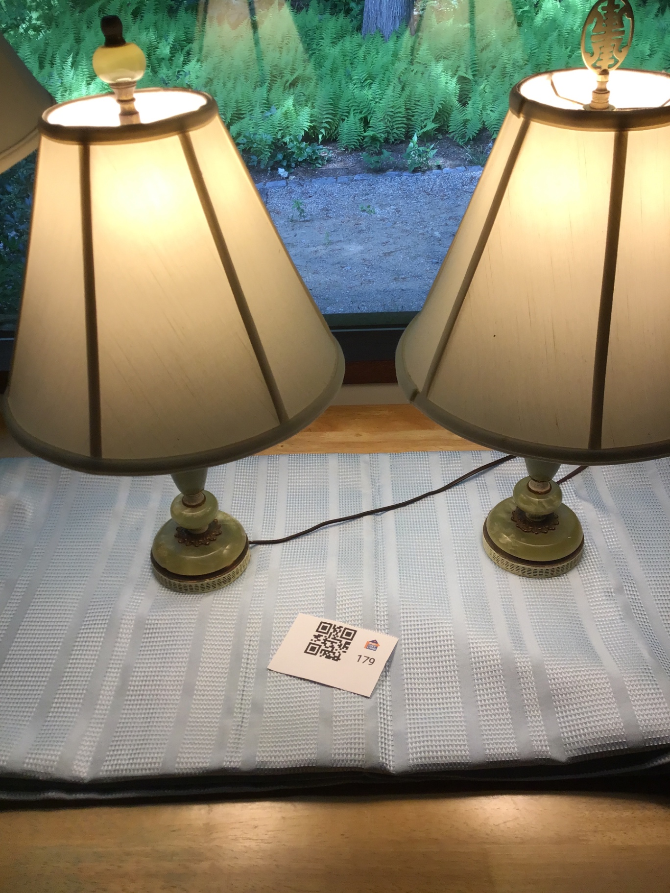Pair of green marble-style table lamps - image 1 of 3
