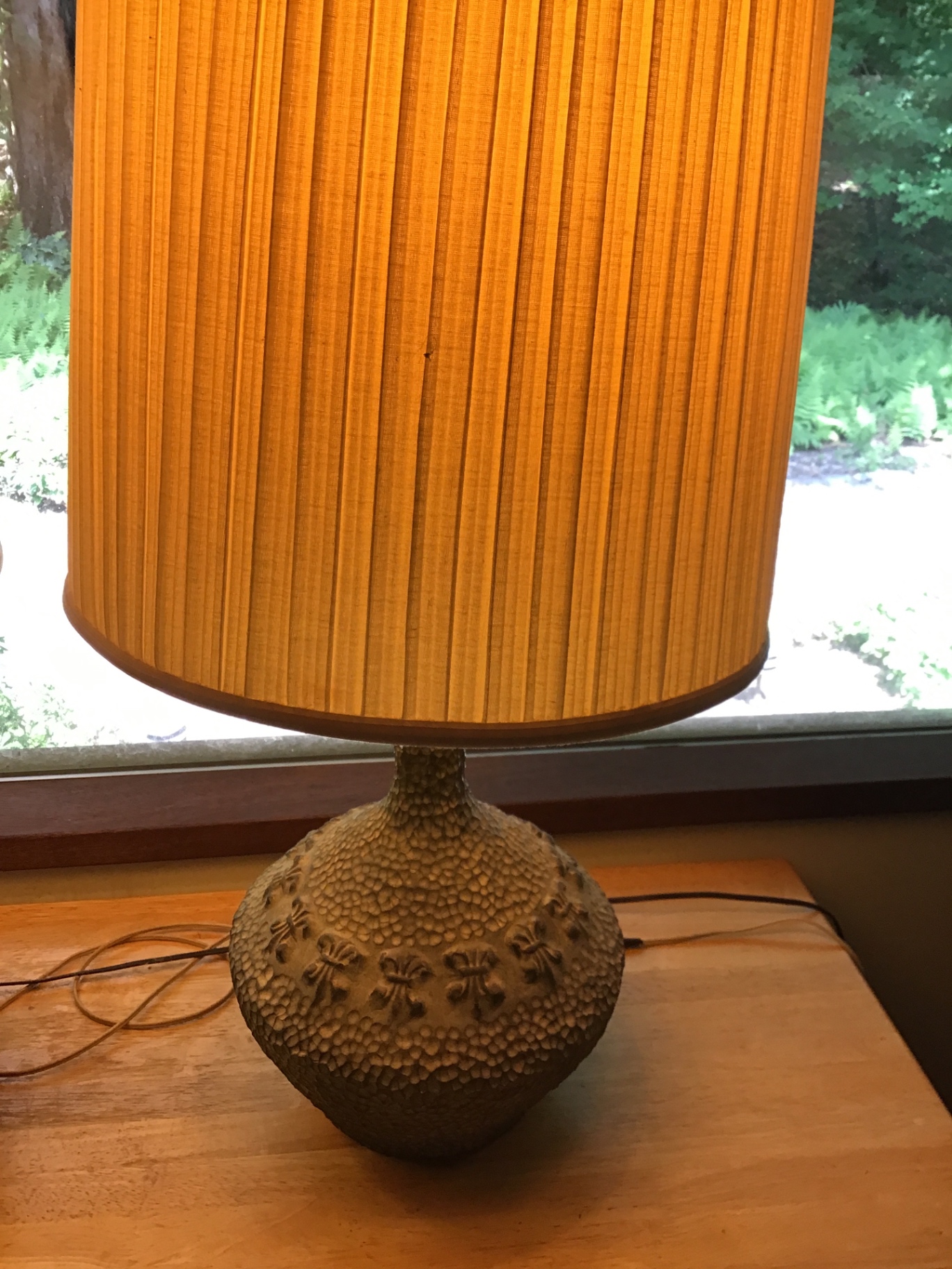 Pair of ceramic textured lamps with yellow shades - image 4 of 4