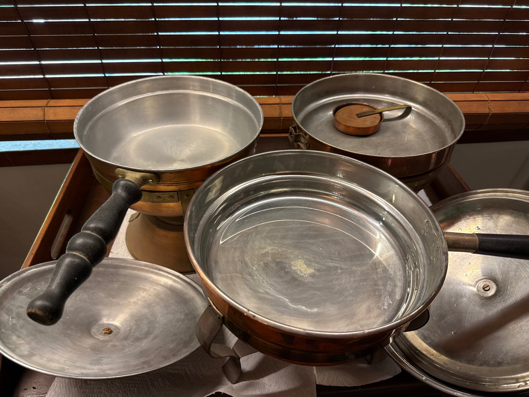 Set of vintage copper-bottom cookware with lids - image 3 of 5