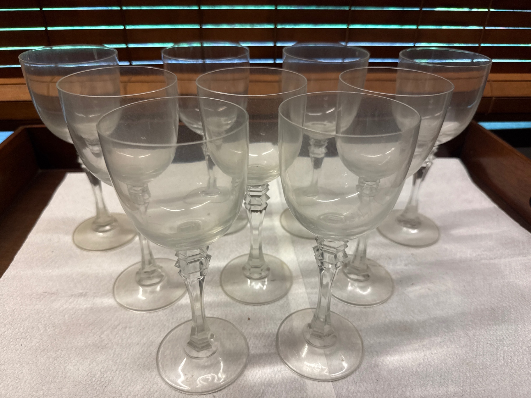 Set of crystal wine glasses with faceted stems - image 1 of 2