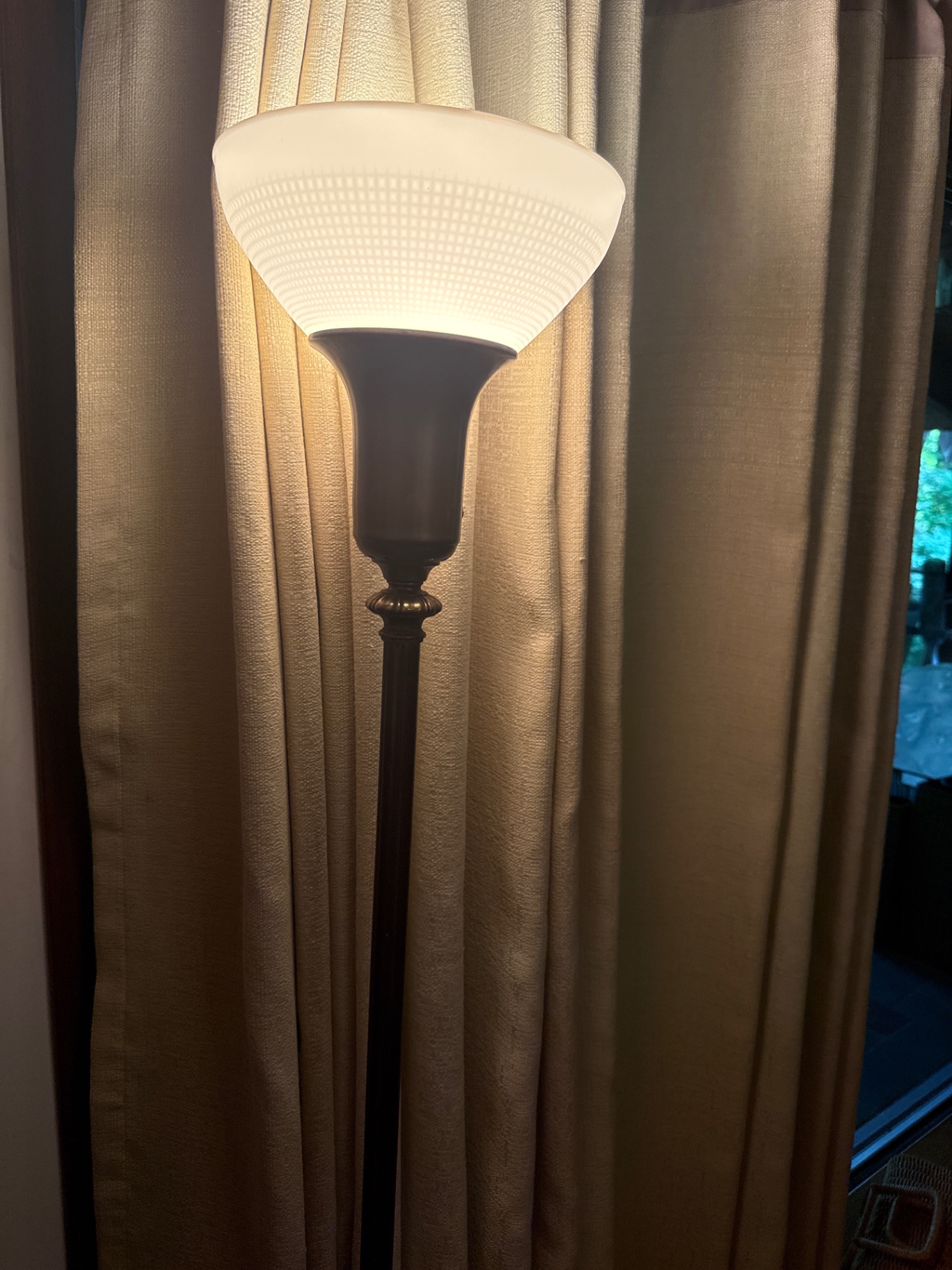Bronze torchiere floor lamp with frosted glass shade - image 3 of 4