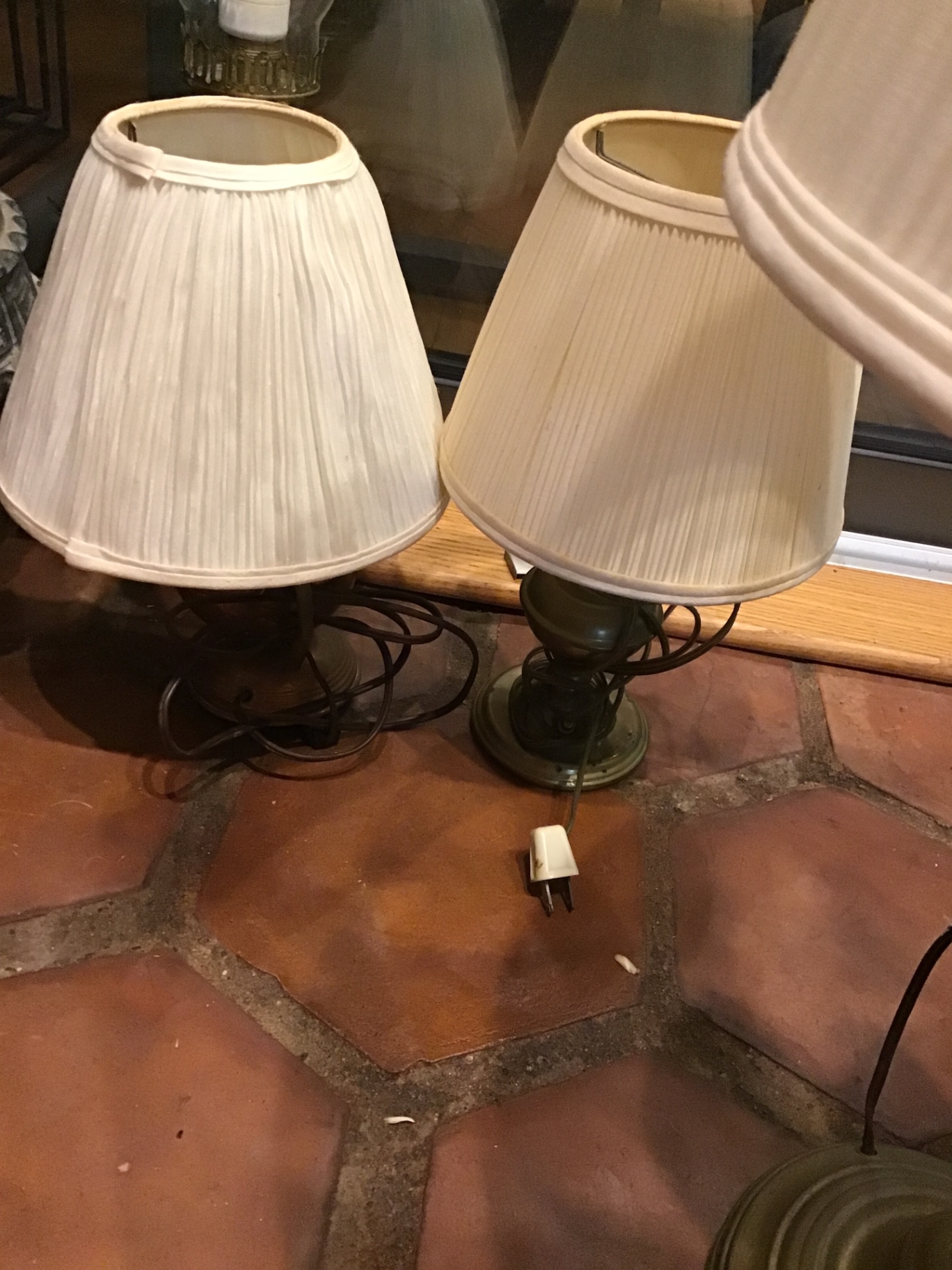 Brass table lamps with pleated fabric shades - image 3 of 3