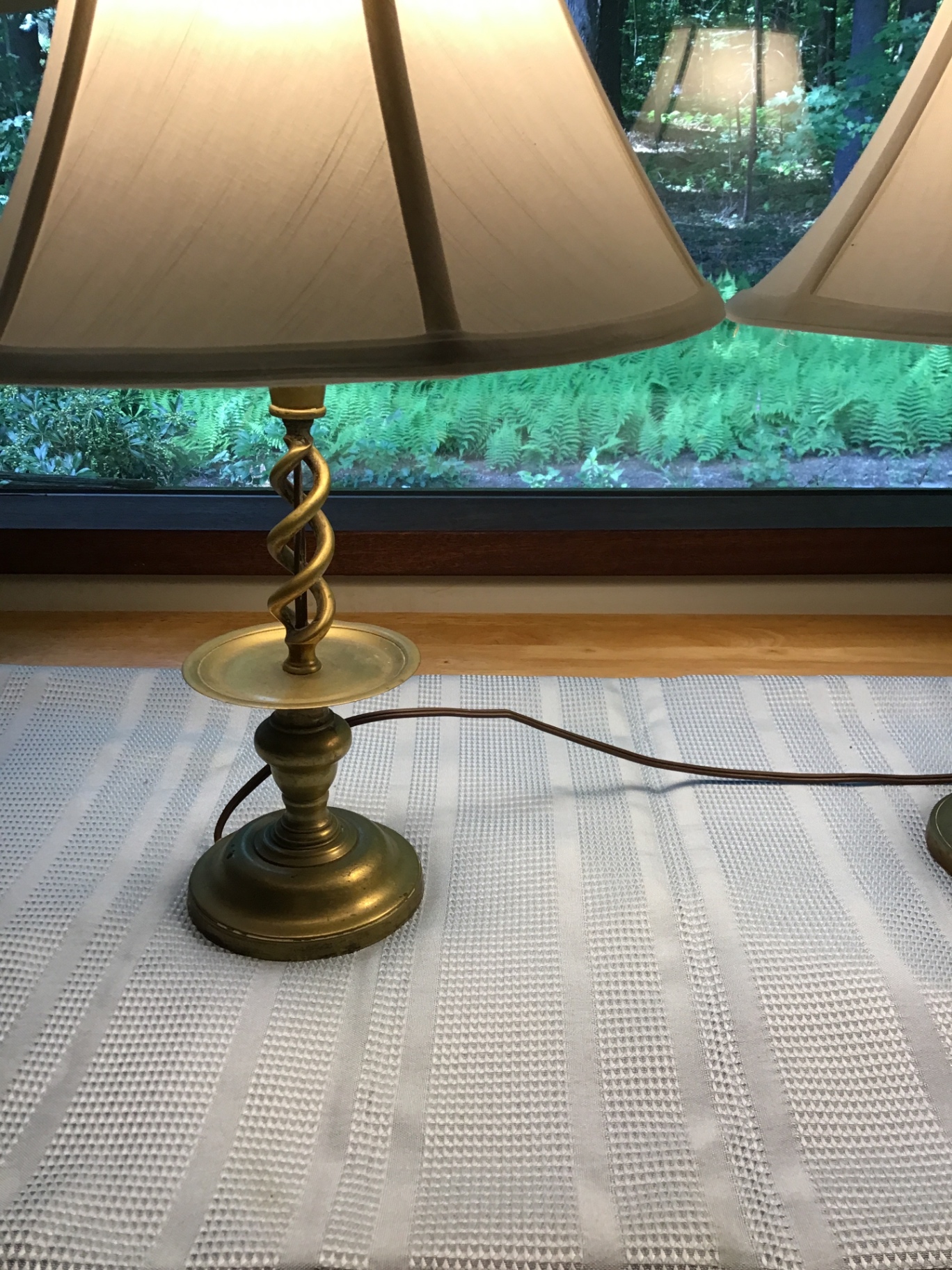 Pair of brass table lamps with fabric shades - image 2 of 3