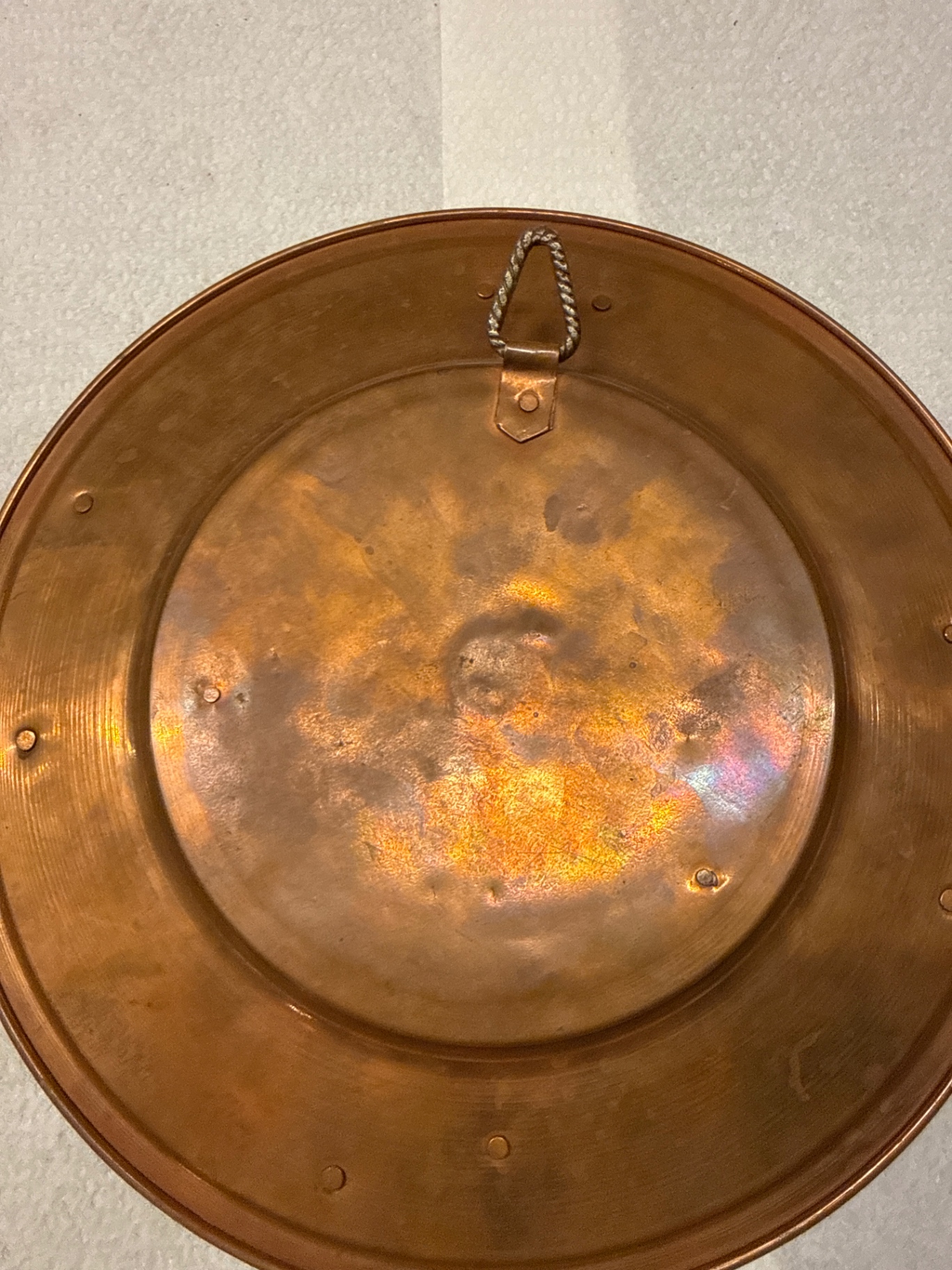 Copper decorative charger plate with silver embossed dragon motif - image 1 of 2