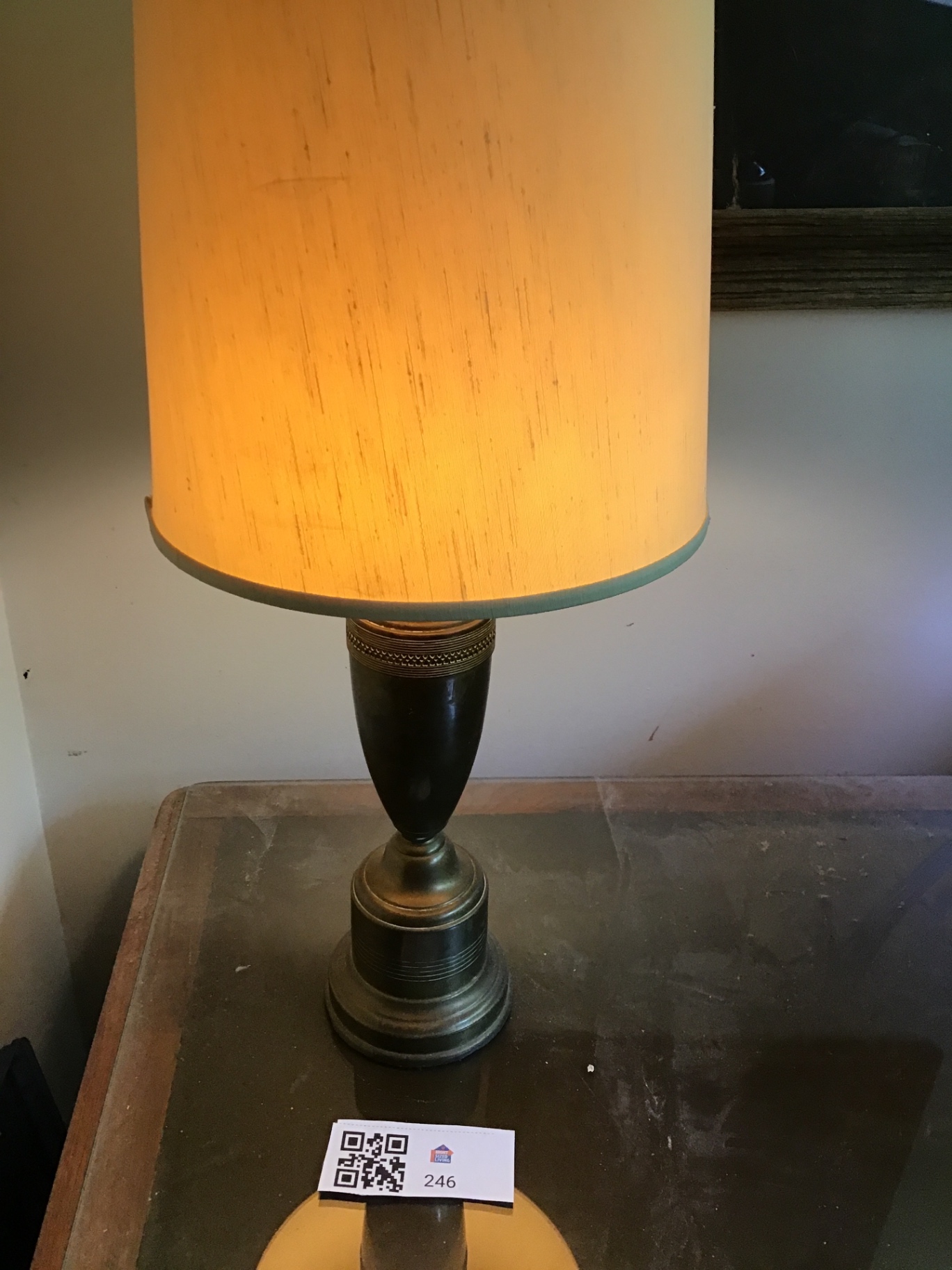 Table lamp with beige cylindrical shade - image 1 of 3