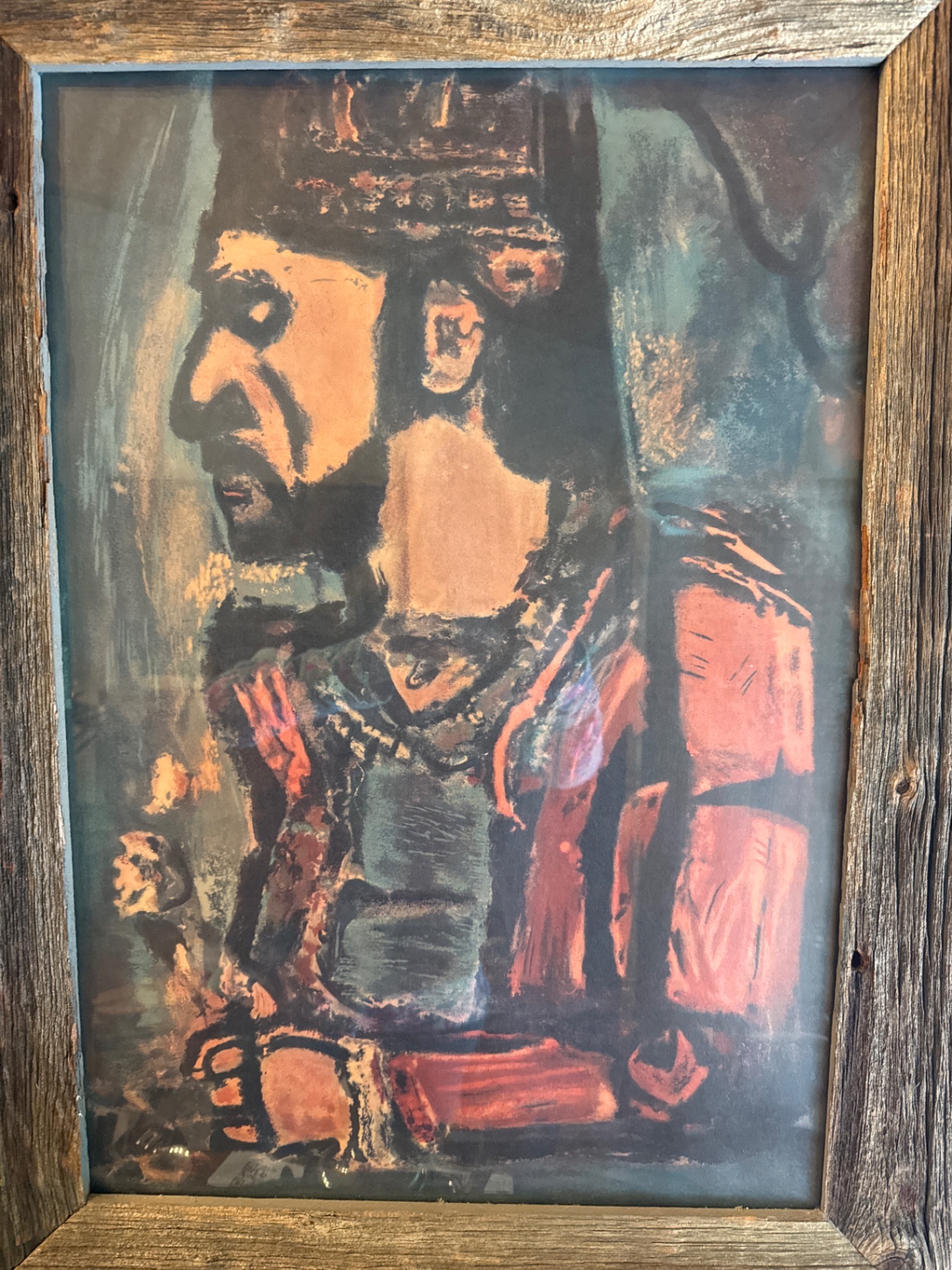 Framed rustic portrait painting - image 2 of 2