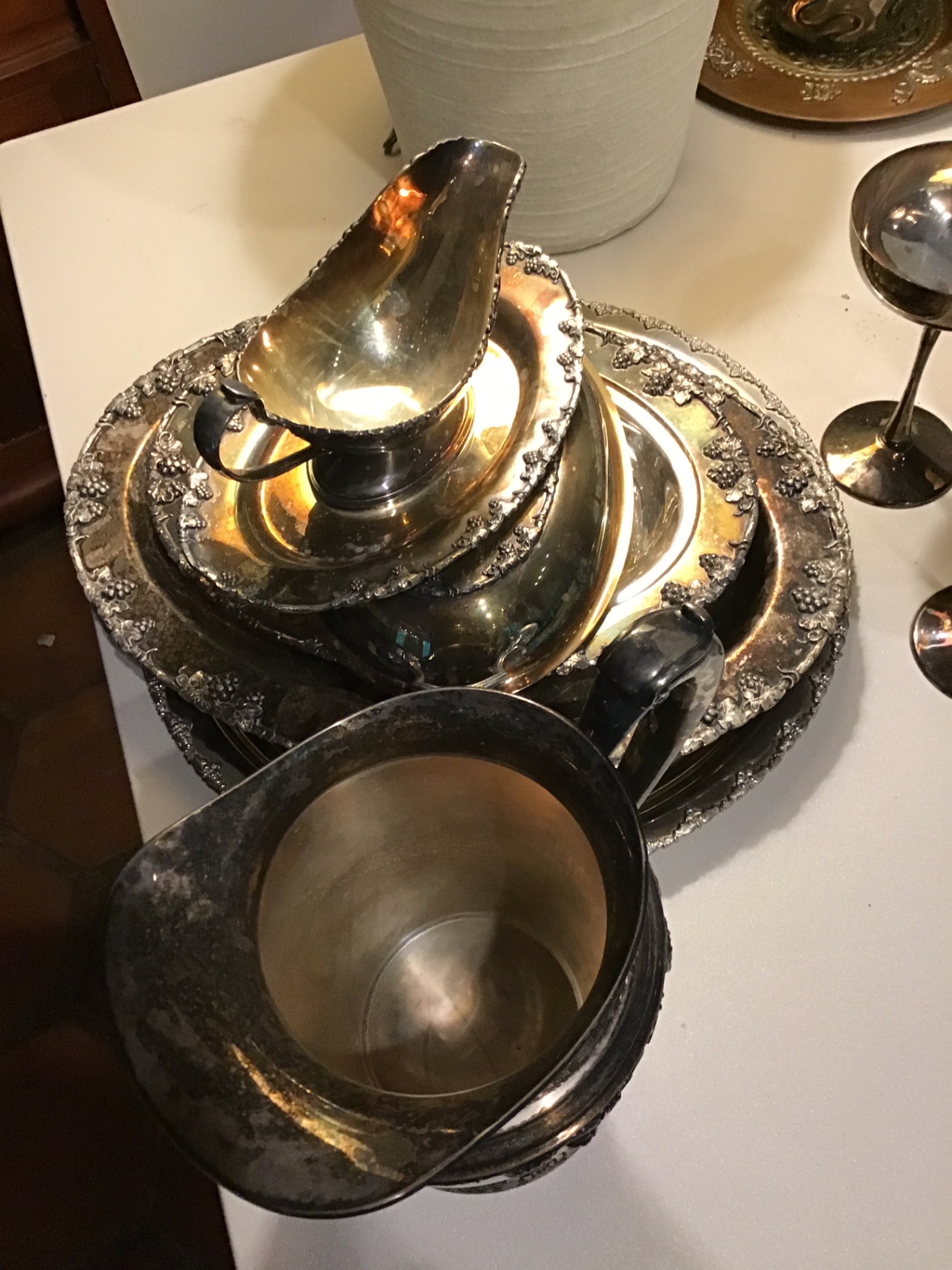 Silver-plated serving ware and goblets - image 2 of 2