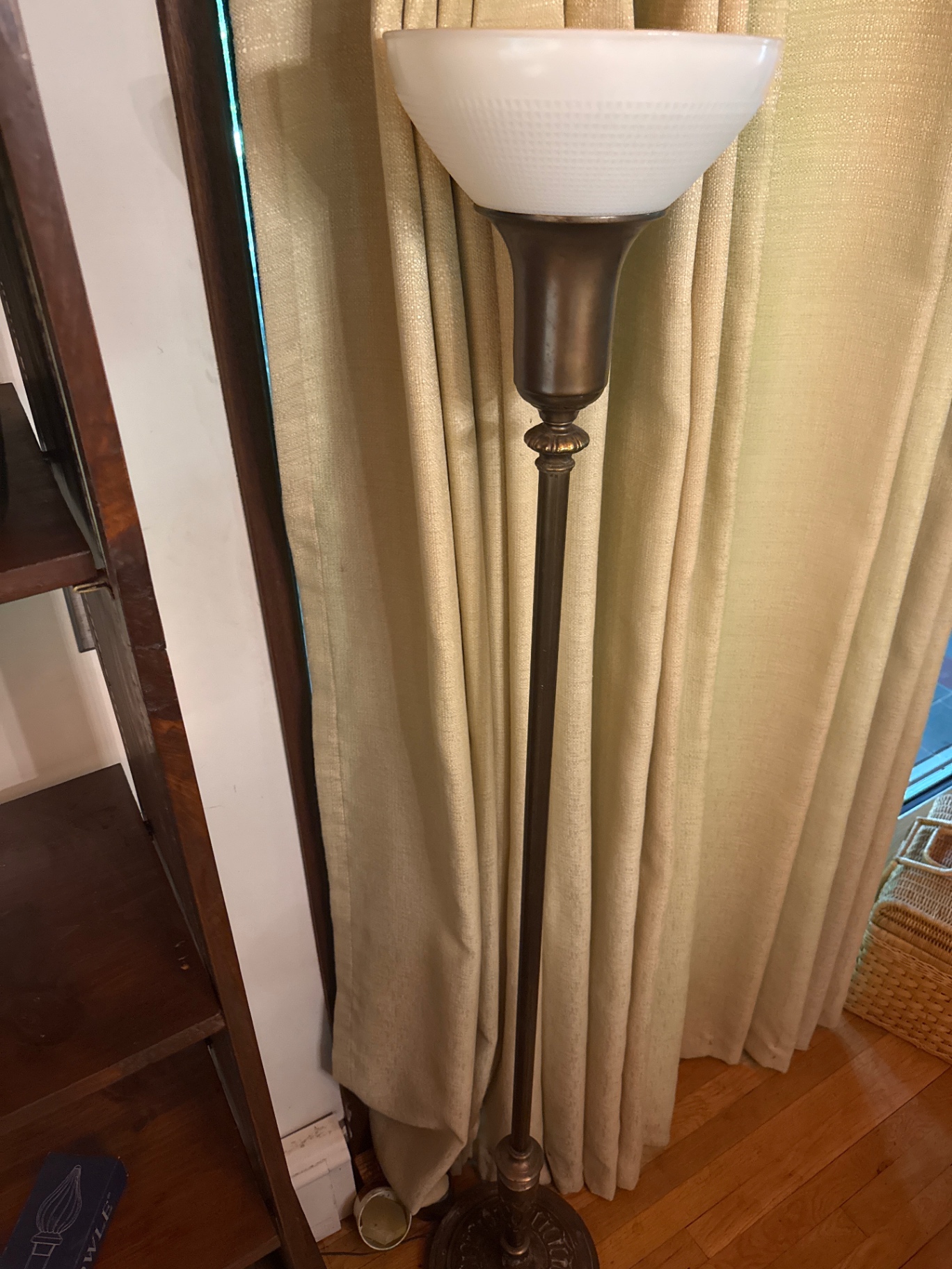 Bronze torchiere floor lamp with frosted glass shade - image 2 of 4