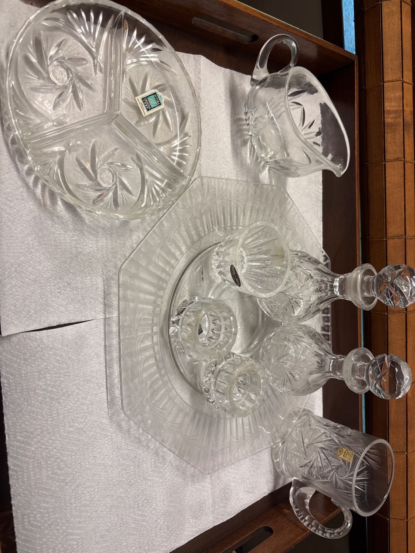 Hand-cut crystal glassware set with decanter, goblets, bowls, and serving tray - image 1 of 4