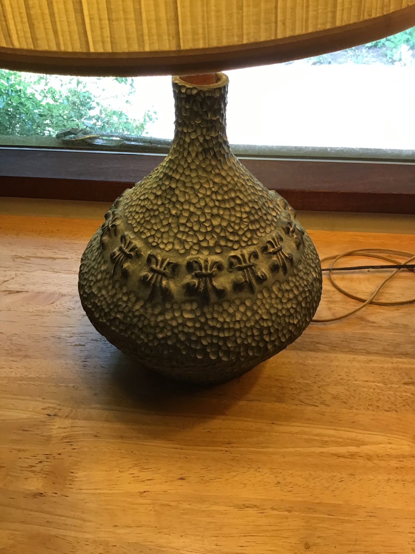 Pair of ceramic textured lamps with yellow shades - image 3 of 4