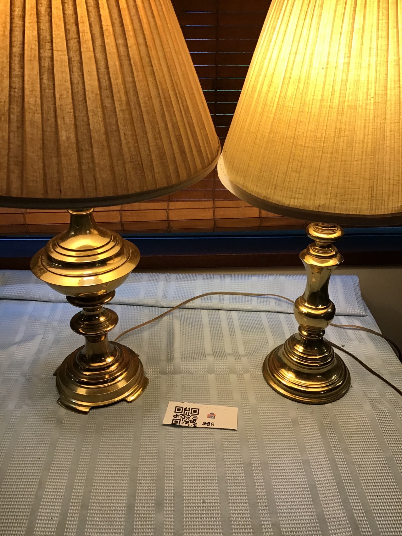 Pair of brass table lamps with pleated shades - image 1 of 4