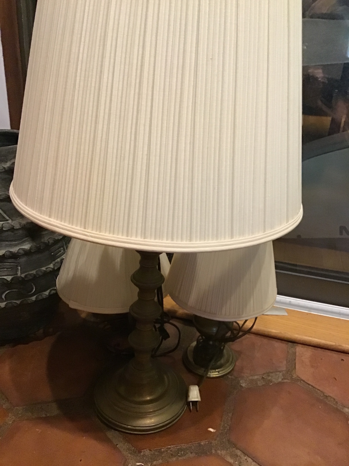 Brass table lamps with pleated fabric shades - image 2 of 3