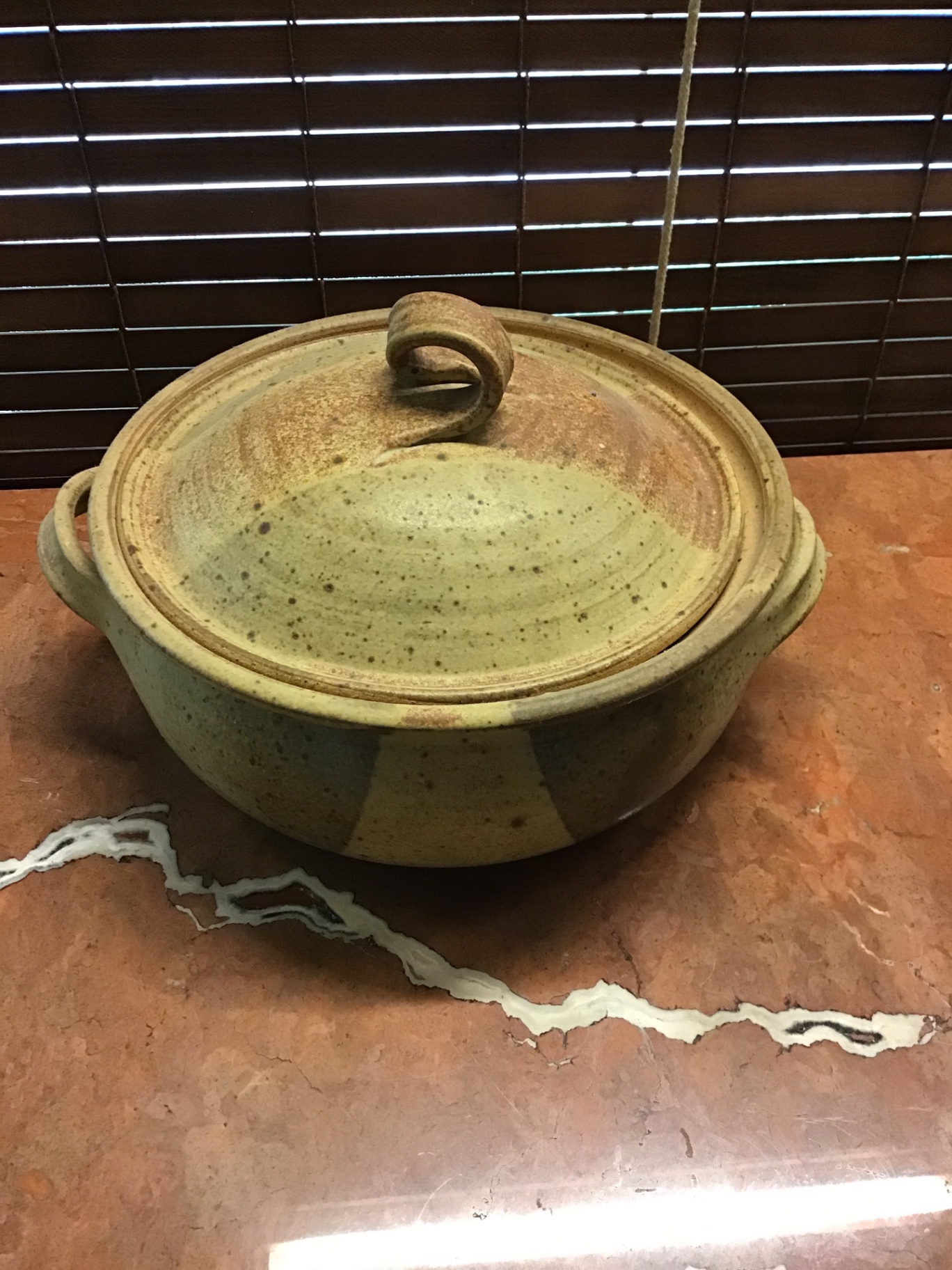 Speckled stoneware lidded pot with handles - image 2 of 3