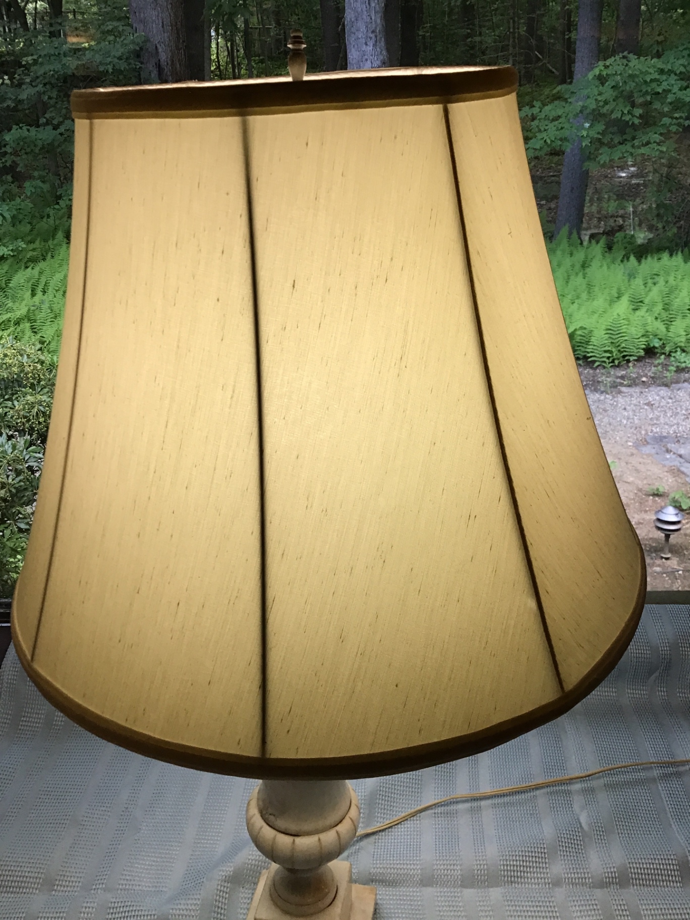 Table lamp with carved pedestal base and beige lampshade - image 3 of 3