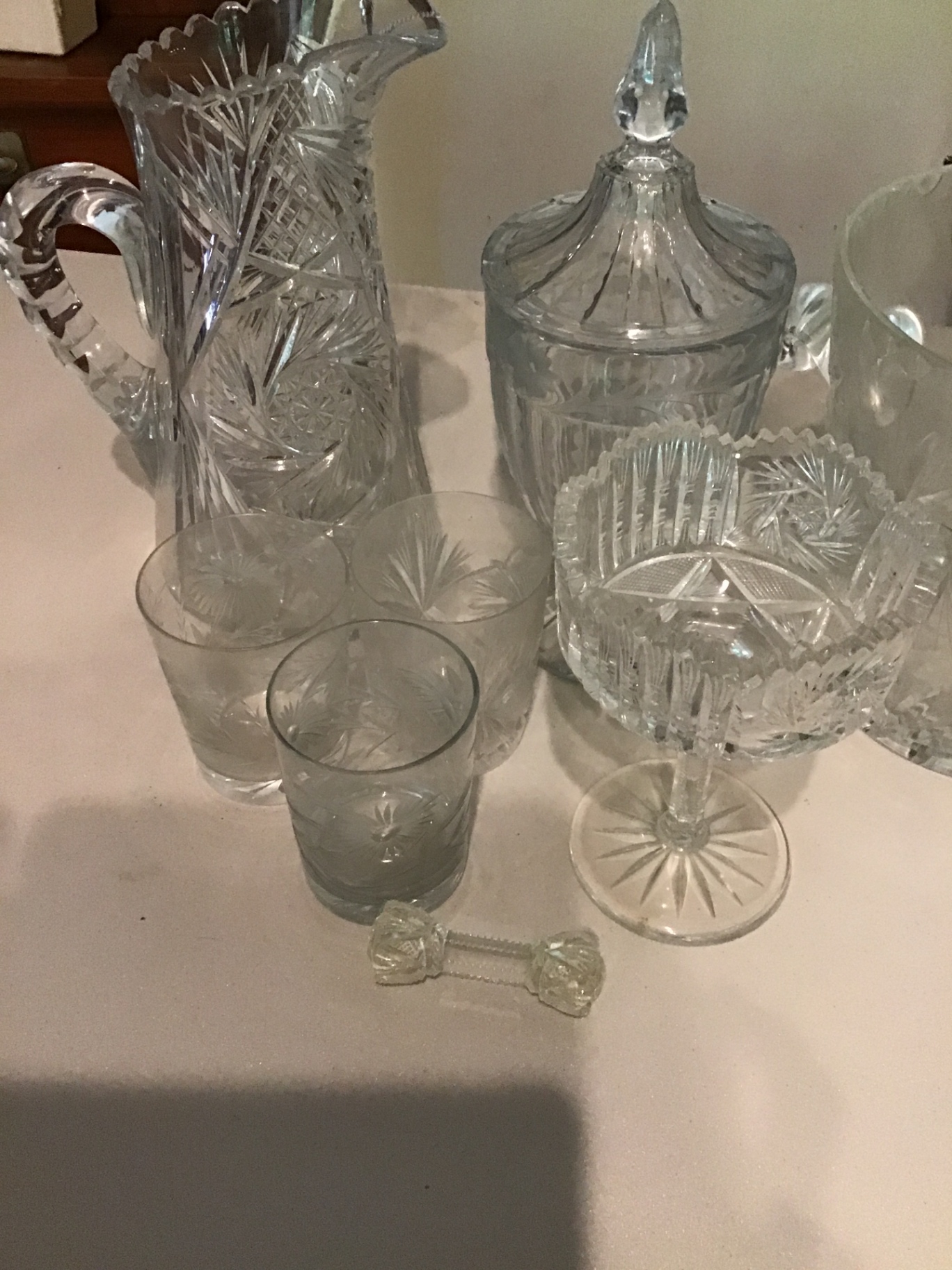Crystal glassware collection: pitcher, sugar jar with lid, bowls, goblets and tumblers - image 1 of 2