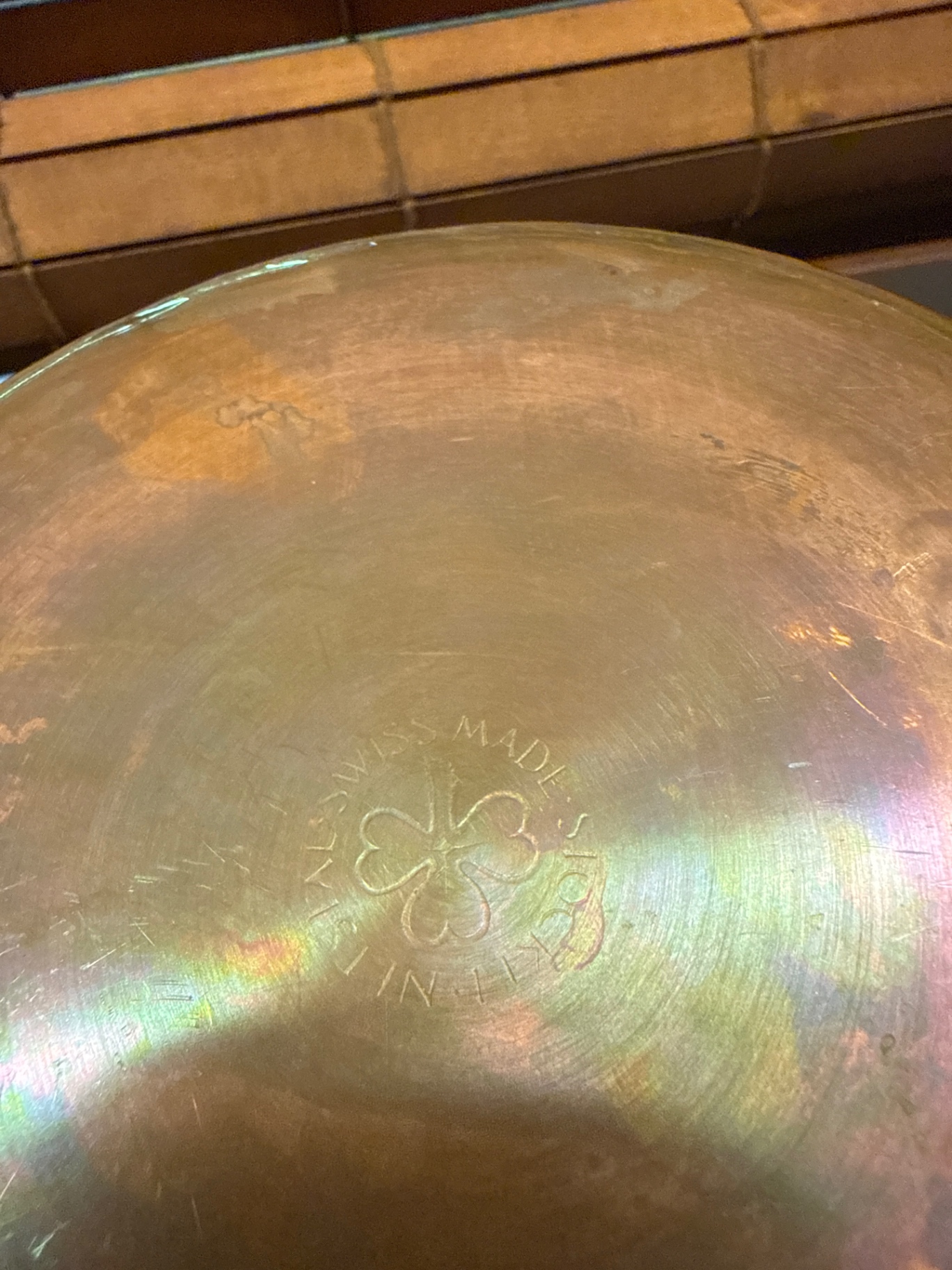 Hammered copper kettle with lid on vintage warming stand - image 4 of 5