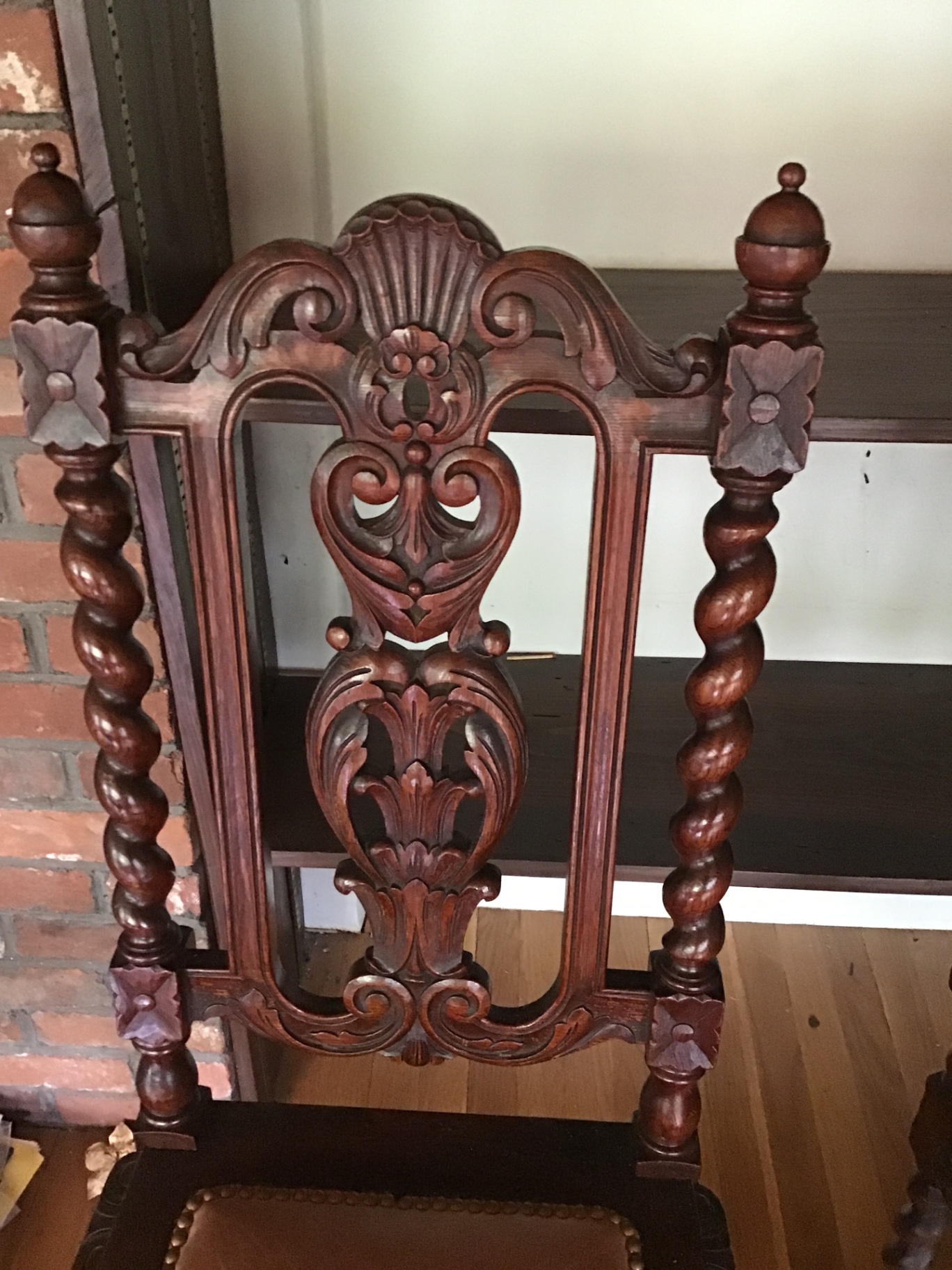 4 Ornate carved wooden dining chairs with leather seats $500minimum bid - image 3 of 3