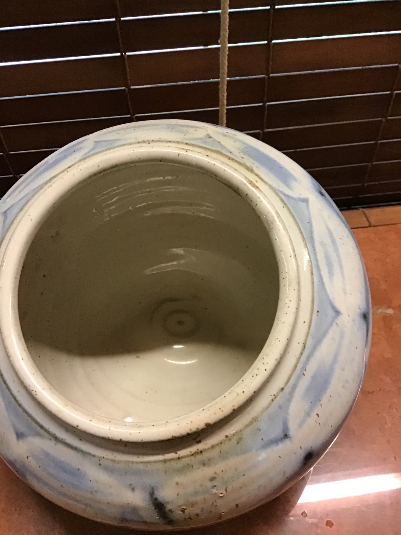 Blue glazed ceramic jar with wooden lid - image 3 of 3