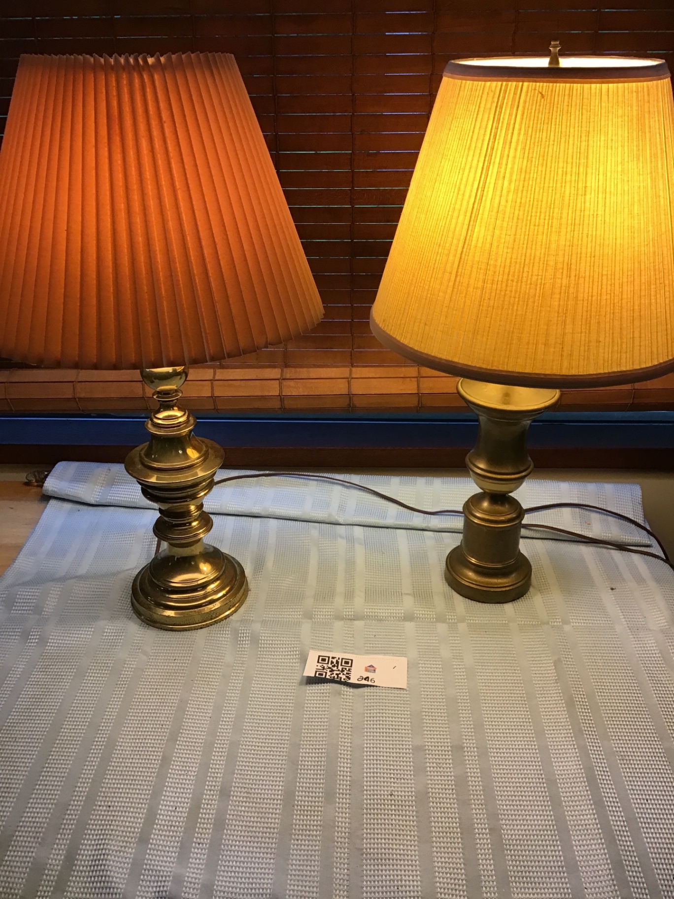  2 brass table lamps with pleated shades - image 1 of 3