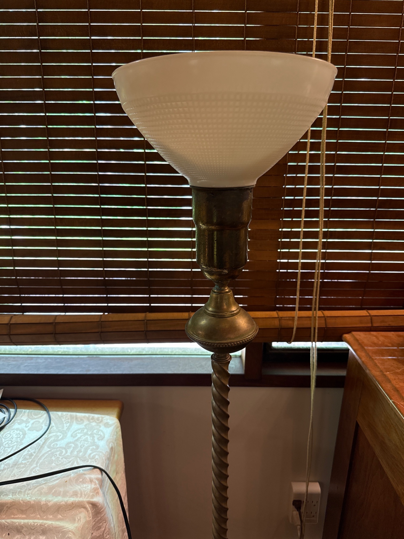 Brass floor lamp with frosted glass shade - image 2 of 3
