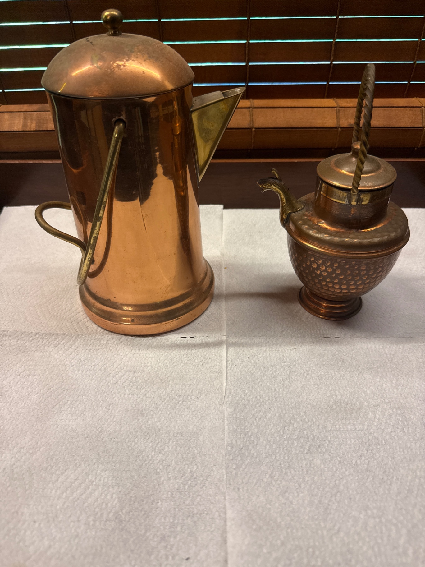 Copper pitcher and hammered copper teapot - image 1 of 3