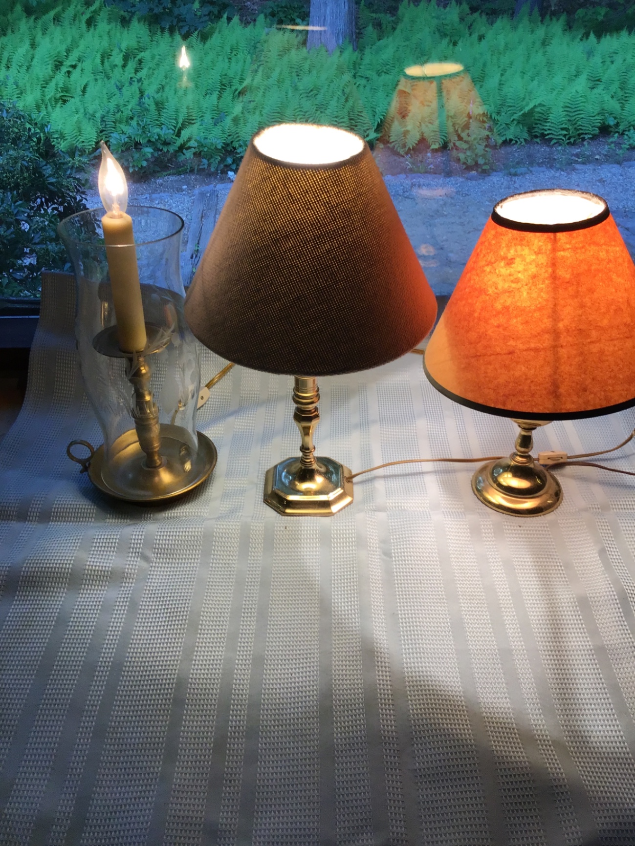 Two table lamps and a glass hurricane candle holder - image 2 of 2