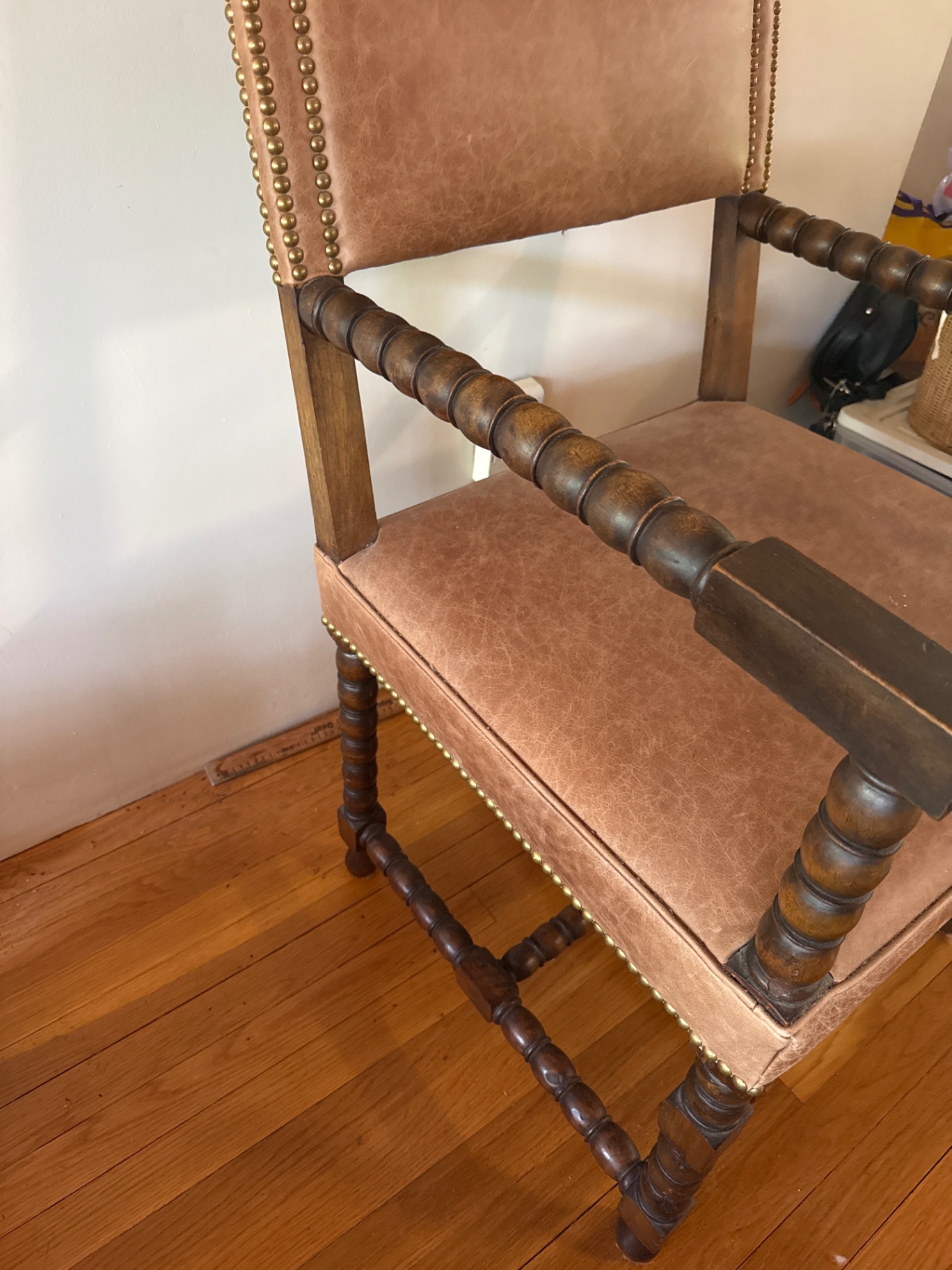 Vintage wooden armchair with leather upholstery - image 2 of 3