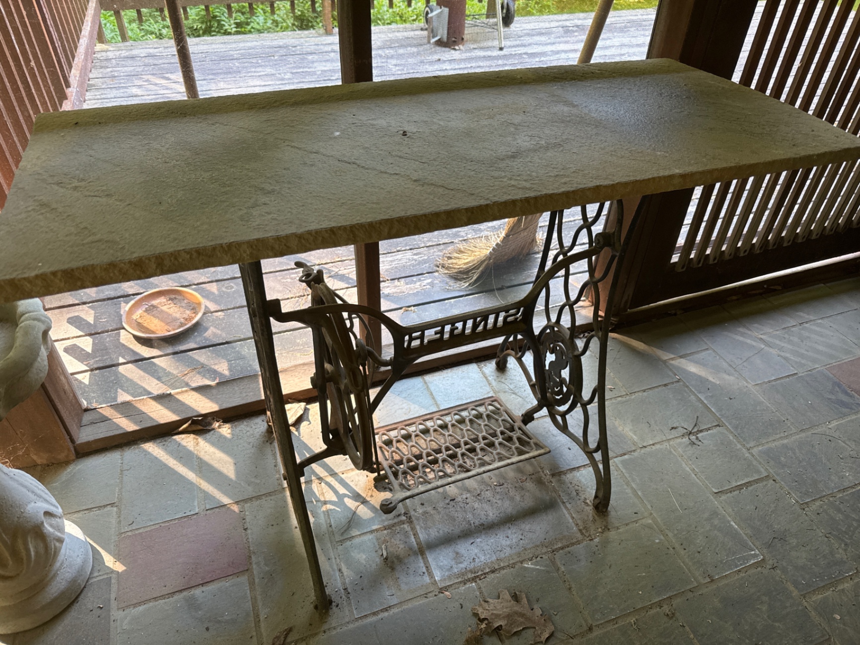 Vintage Singer treadle sewing machine table with stone top - image 2 of 3