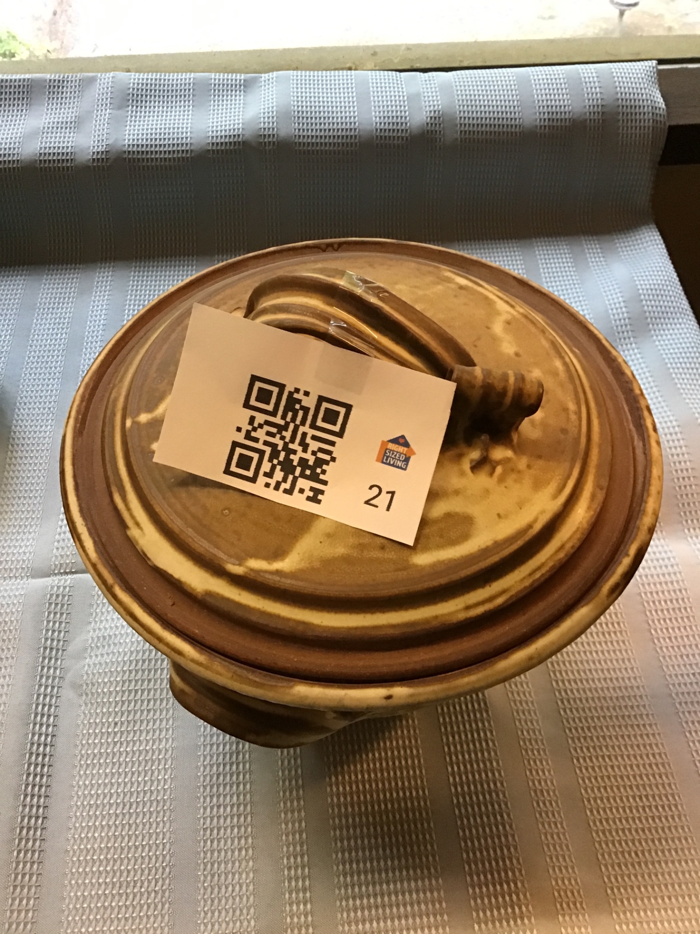 Brown glazed ceramic lidded crock - image 1 of 5