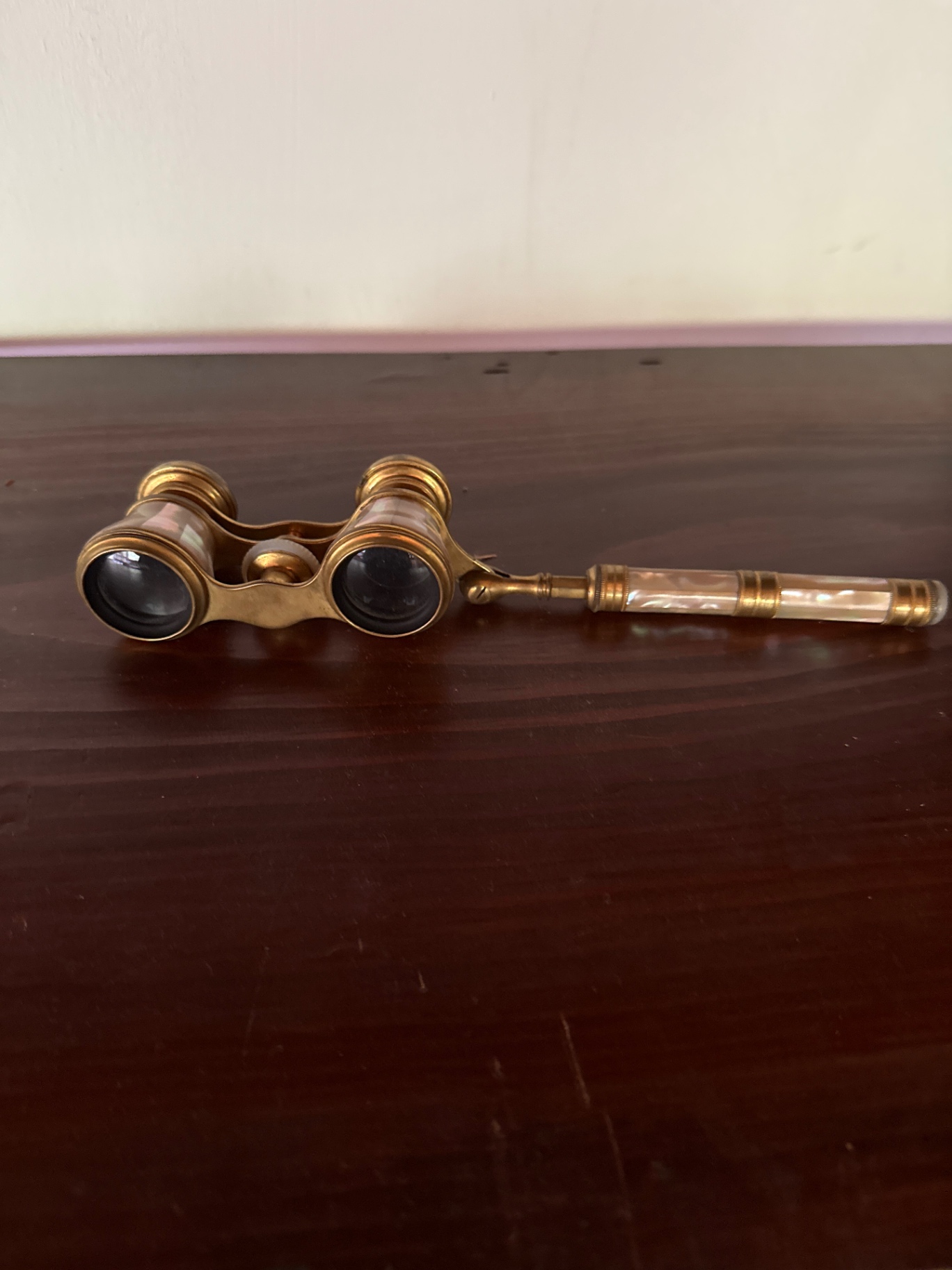 Vintage brass opera glasses with mother-of-pearl handle - image 2 of 3