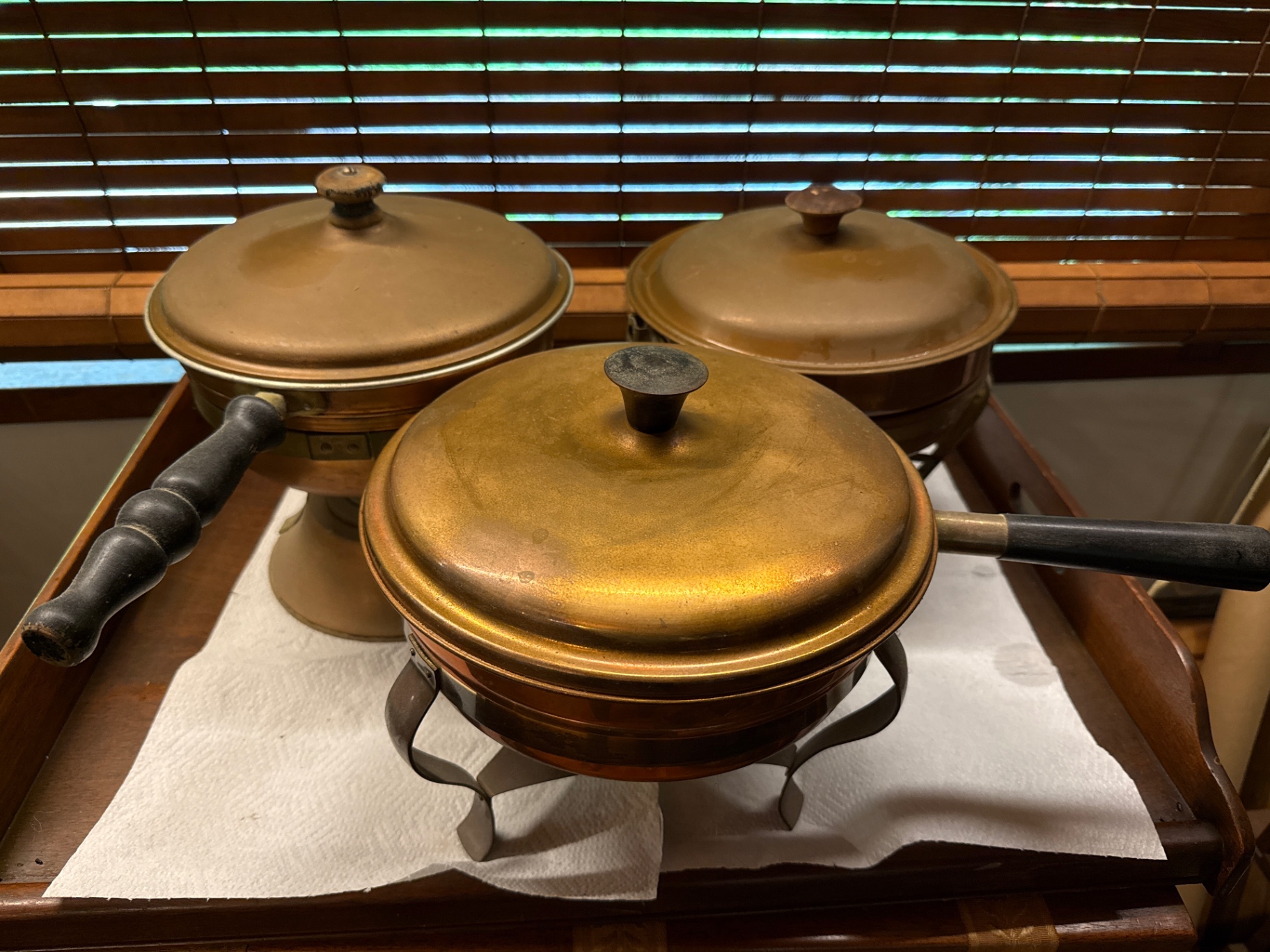 Set of vintage copper-bottom cookware with lids - image 2 of 5